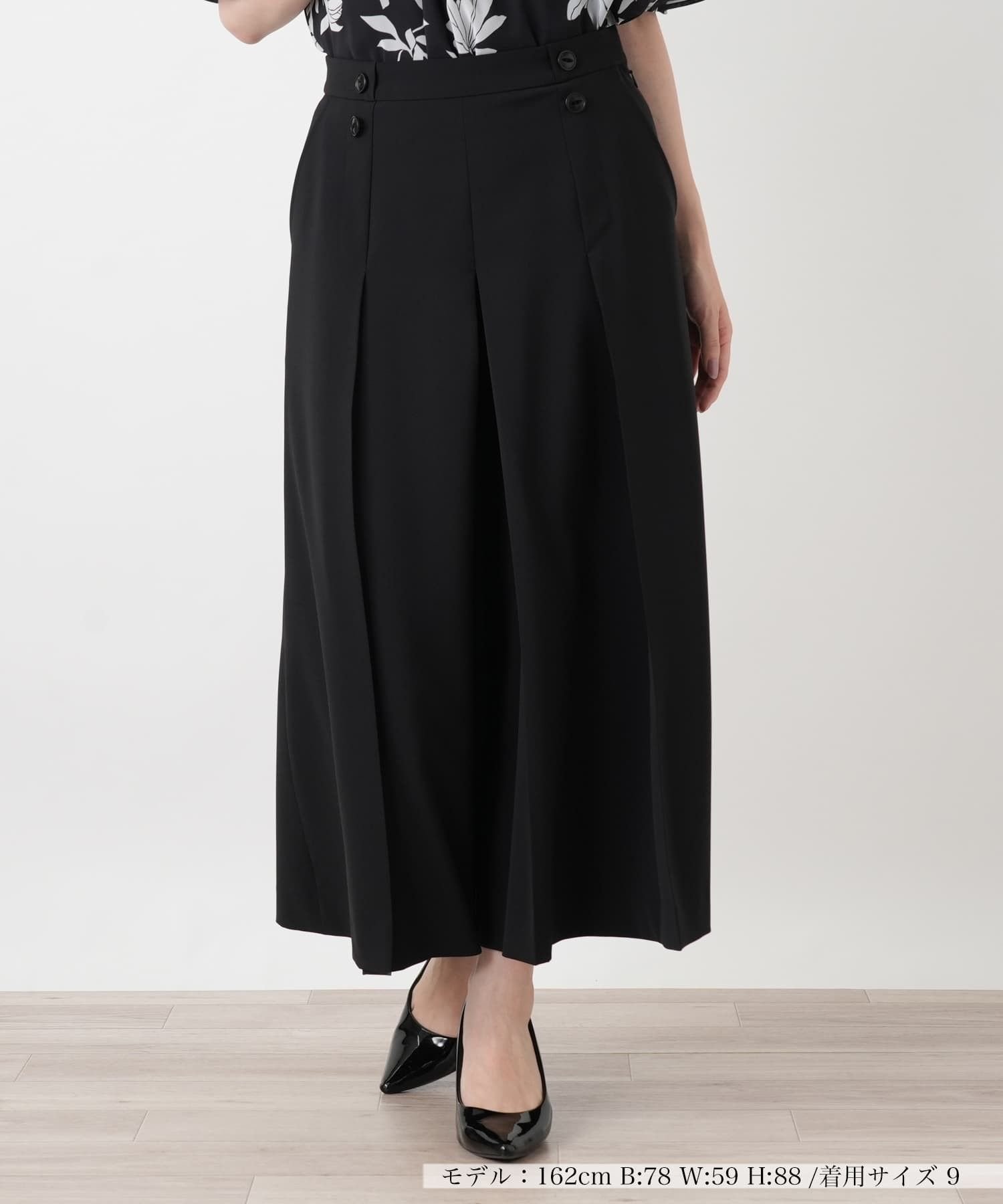 Leilian プリーツガウチョパンツ【Leilian WHITE LABEL】 レリアン パンツ その他のパンツ ブラック ネイビー