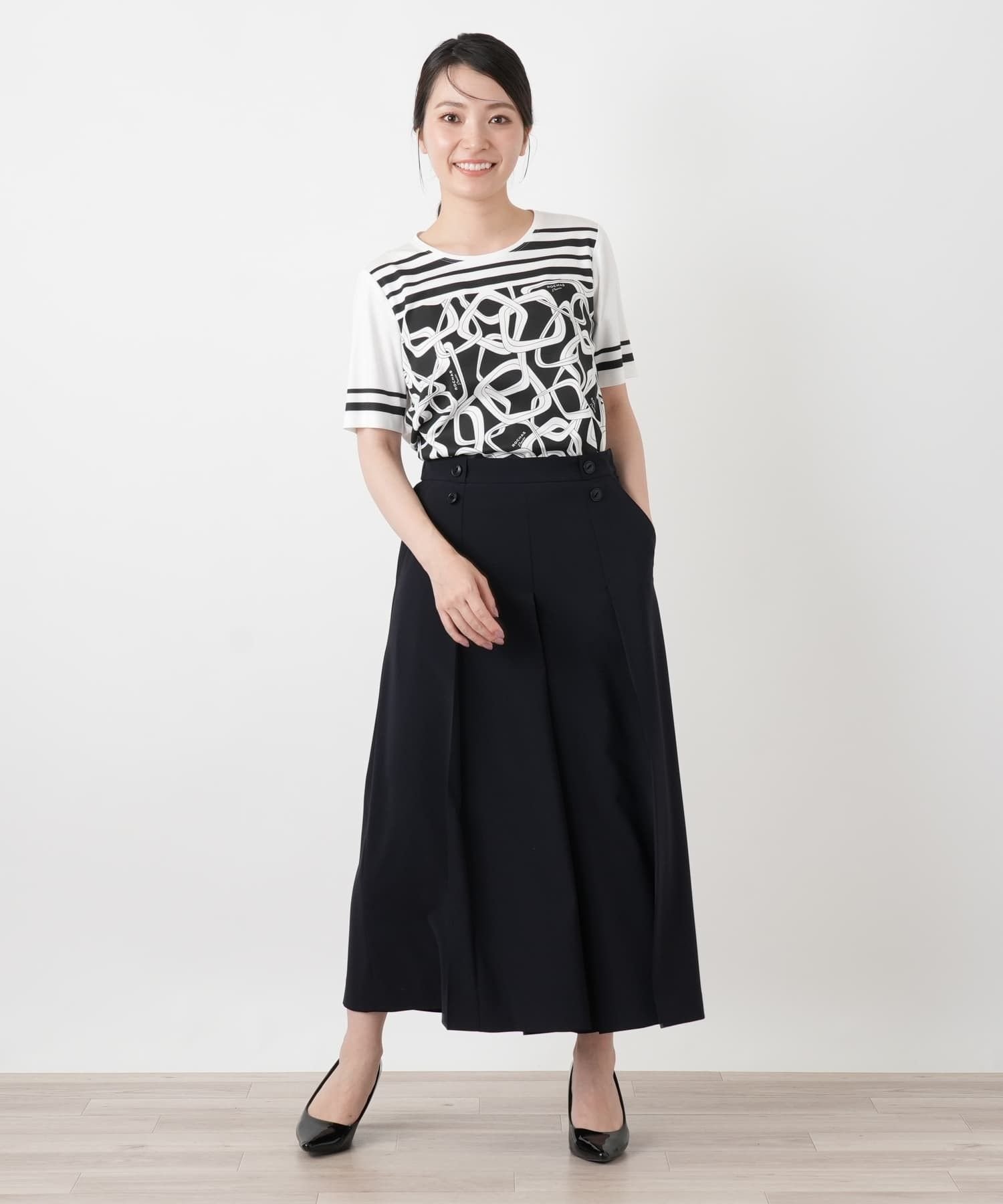 Leilian プリーツガウチョパンツ【Leilian WHITE LABEL】 レリアン パンツ その他のパンツ ブラック ネイビー