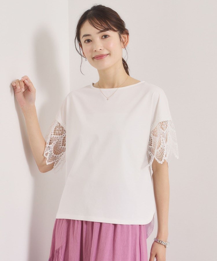 ITS' DEMO 【冷感/速乾】袖レースプルオーバー イッツデモ トップス カットソー・Tシャツ ブラック ピンク ホワイト ブルー