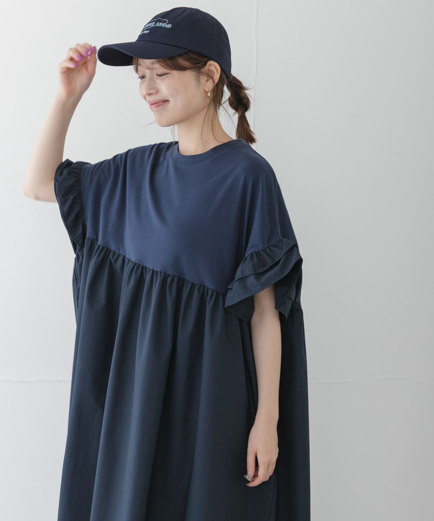 Sonny Label フリルカットドッキングワンピース サニーレーベル ワンピース・ドレス ワンピース ネイビー ブラック