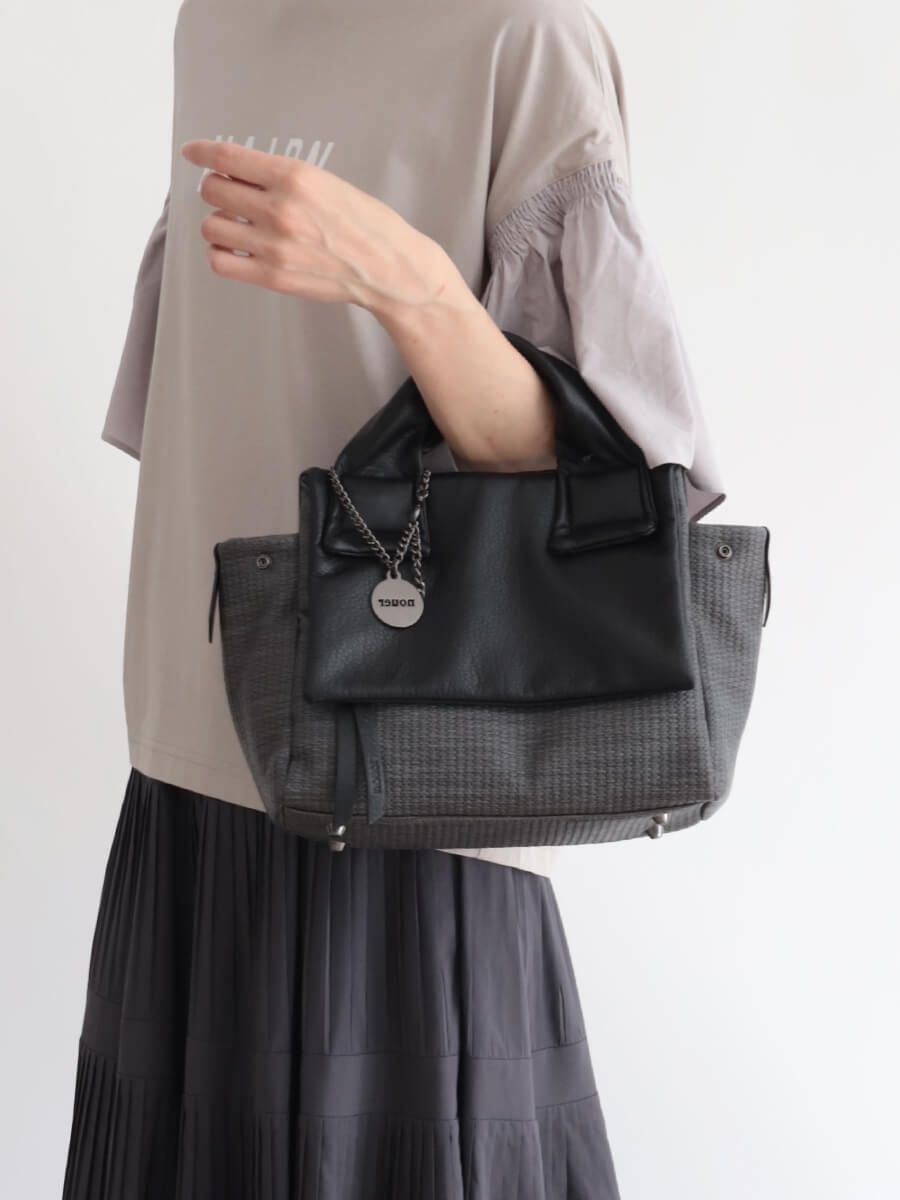 LASUD ラフィアライクプリントバッグ ラシュッド バッグ ハンドバッグ グレー ベージュ【送料無料】のサムネイル