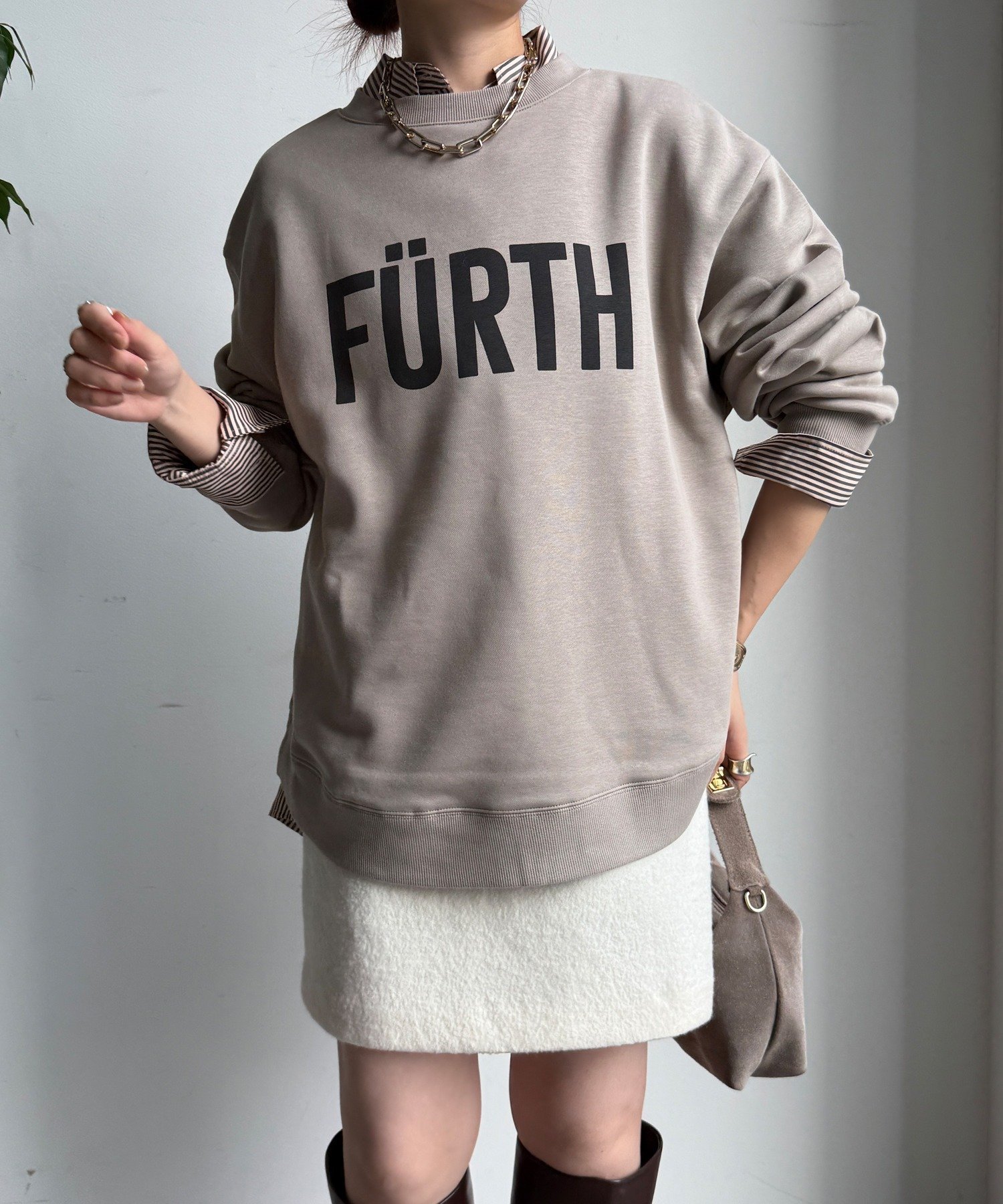 DouDou 【WEB限定】裏起毛ヘムラインロゴトップス ドゥドゥ トップス カットソー・Tシャツ ベージュ ブルー グレー【送料無料】