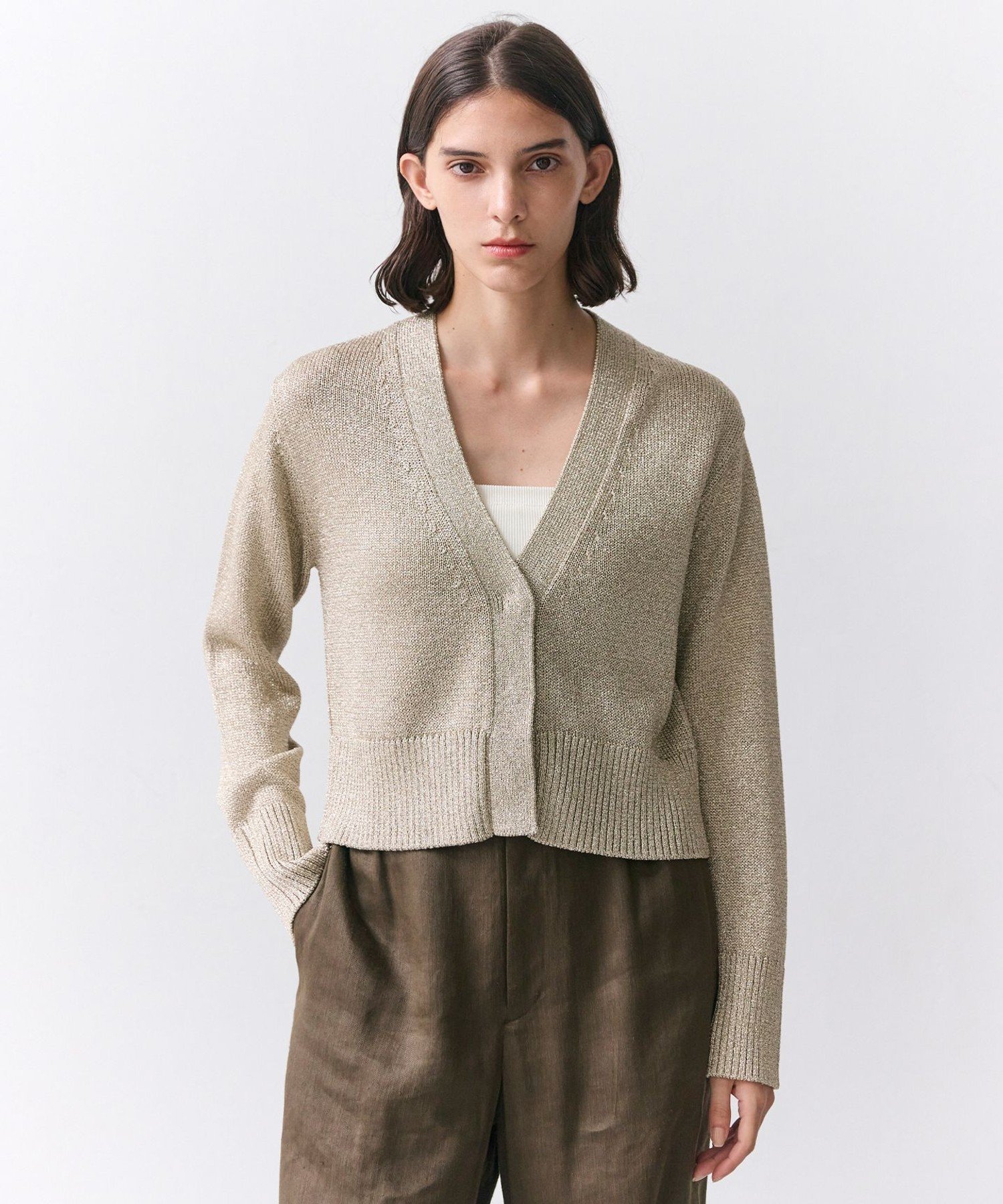 【SALE／30%OFF】BEIGE, 【VERY掲載】SPESSARTINE / Vネッククロップドカーディガン ベイジ, トップス ニット ゴールド【送料無料】