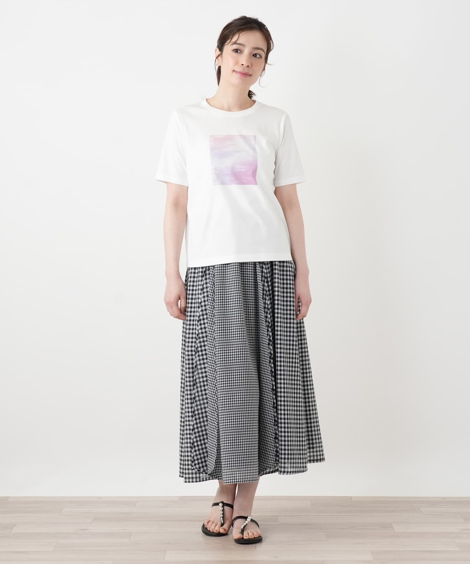 Leilian 【接触冷感】プリントクルーネックTシャツ レリアン トップス カットソー・Tシャツ ホワイト