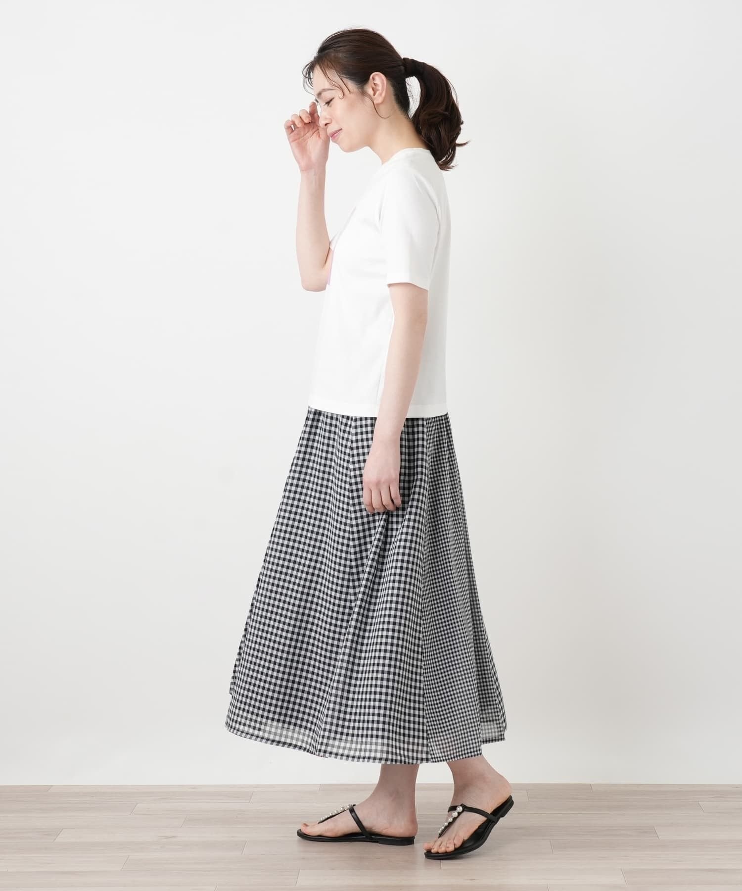 Leilian 【接触冷感】プリントクルーネックTシャツ レリアン トップス カットソー・Tシャツ ホワイト