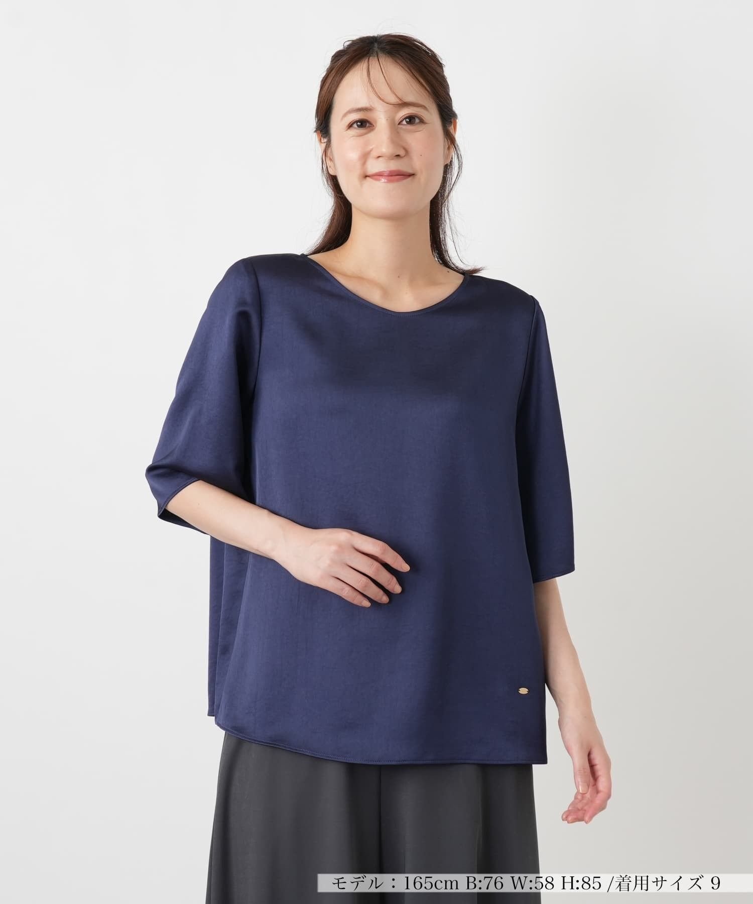 Leilian ワイドVネックブラウス【Leilian WHITE LABEL】 レリアン トップス シャツ・ブラウス グレー ネイビー