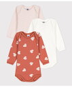 【SALE／20%OFF】PETIT BATEAU (K)長袖ボディ3枚組 プチバトー マタニティウェア・ベビー用品 ロンパース・カバーオール レッド【送料無料】