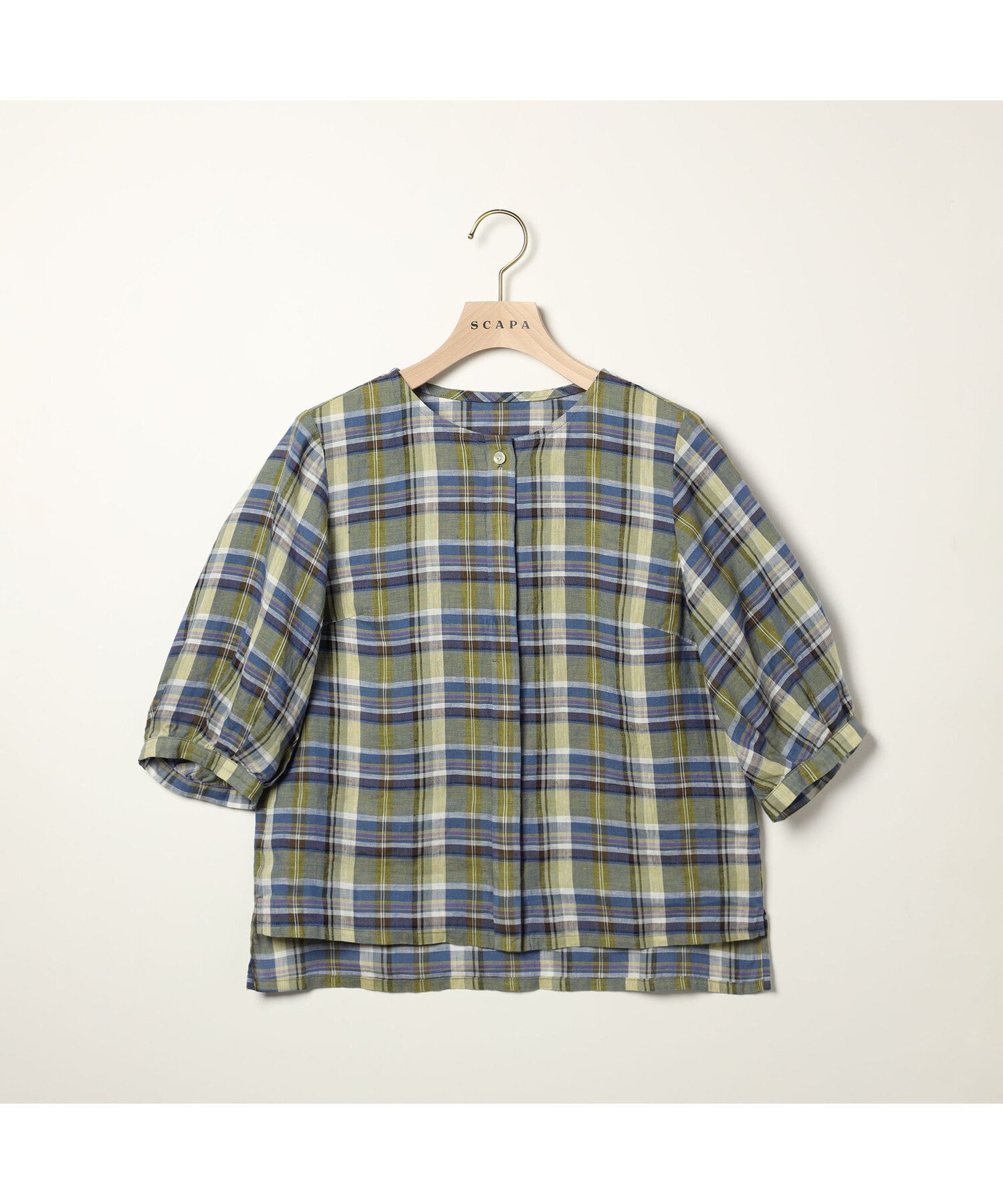 【SALE/36%OFF】SCAPA リネンチェックブラウス スキャパ トップス シャツ・ブラウス レッド ブルー【送料無料】