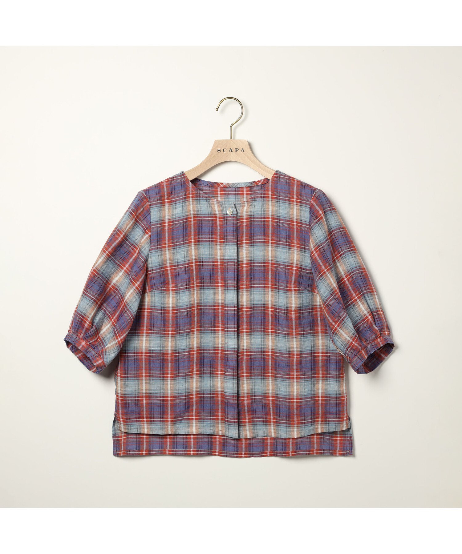 【SALE／36%OFF】SCAPA リネンチェックブラウス スキャパ トップス シャツ・ブラウス レッド ブルー【送料無料】
