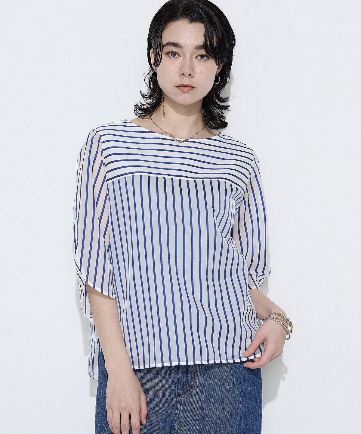K.T KIYOKO TAKASE S-SIZE [ Sサイズ ] コットンシルク シアーストライププルオーバー コムサ トップス シャツ・ブラウス ホワイト
