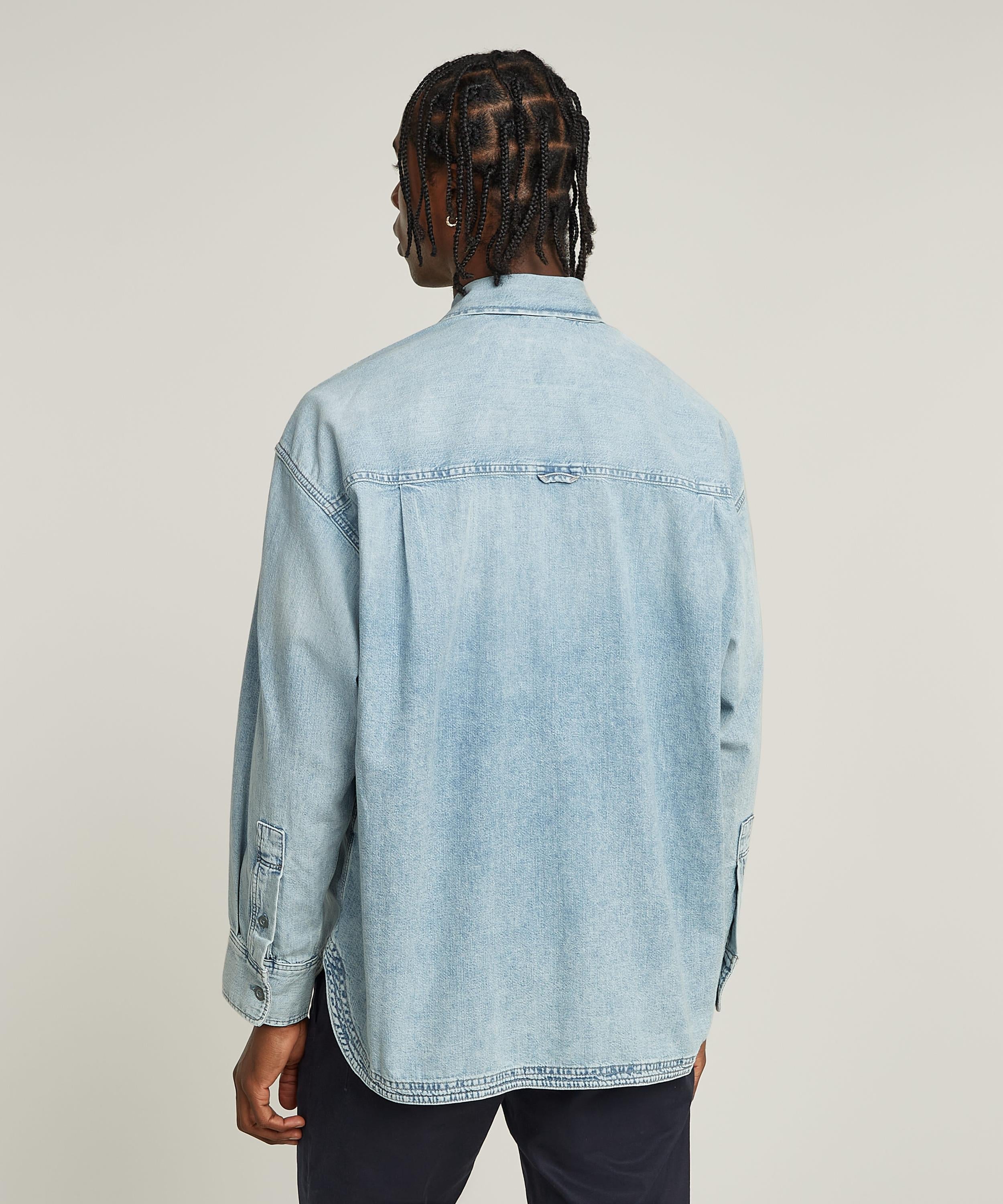 【公式ショップ】PLEATED 2-POCKET BOXY SHIRT/2ポケットボックスオーバーサイズデニムシャツ ジースターロゥ トップス シャツ・ブラウス ブルー