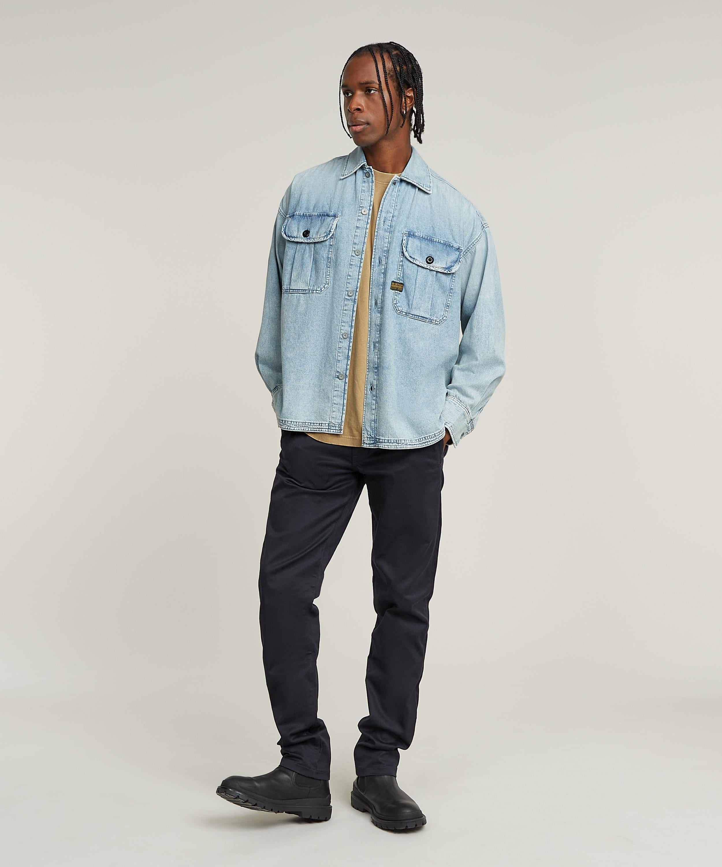 【公式ショップ】PLEATED 2-POCKET BOXY SHIRT/2ポケットボックスオーバーサイズデニムシャツ ジースターロゥ トップス シャツ・ブラウス ブルー