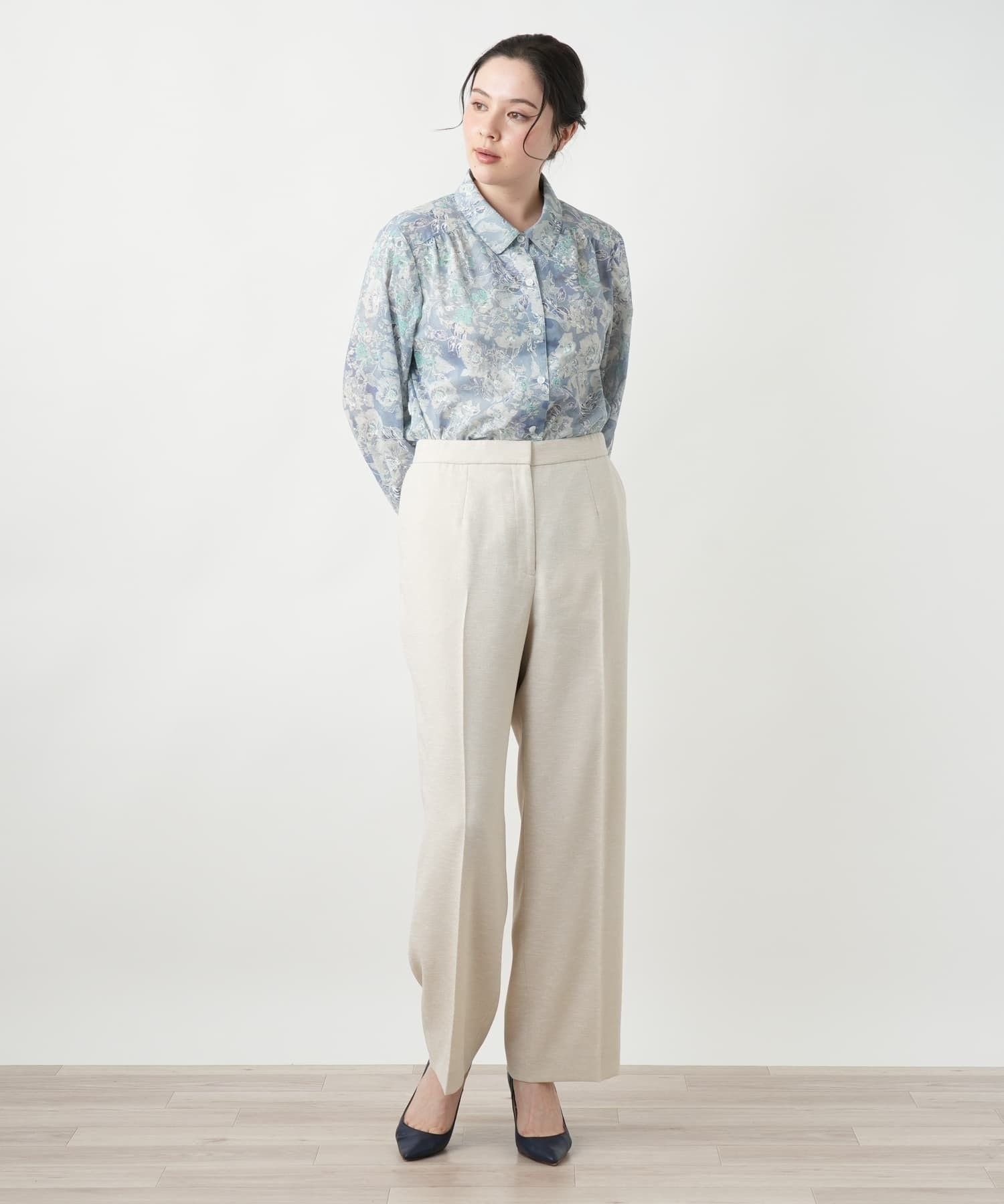 Leilian PLUS HOUSE 【店頭人気】センタープレスパンツ【BOURGE】 レリアン プラスハウス パンツ その他のパンツ ブルー ブラウン