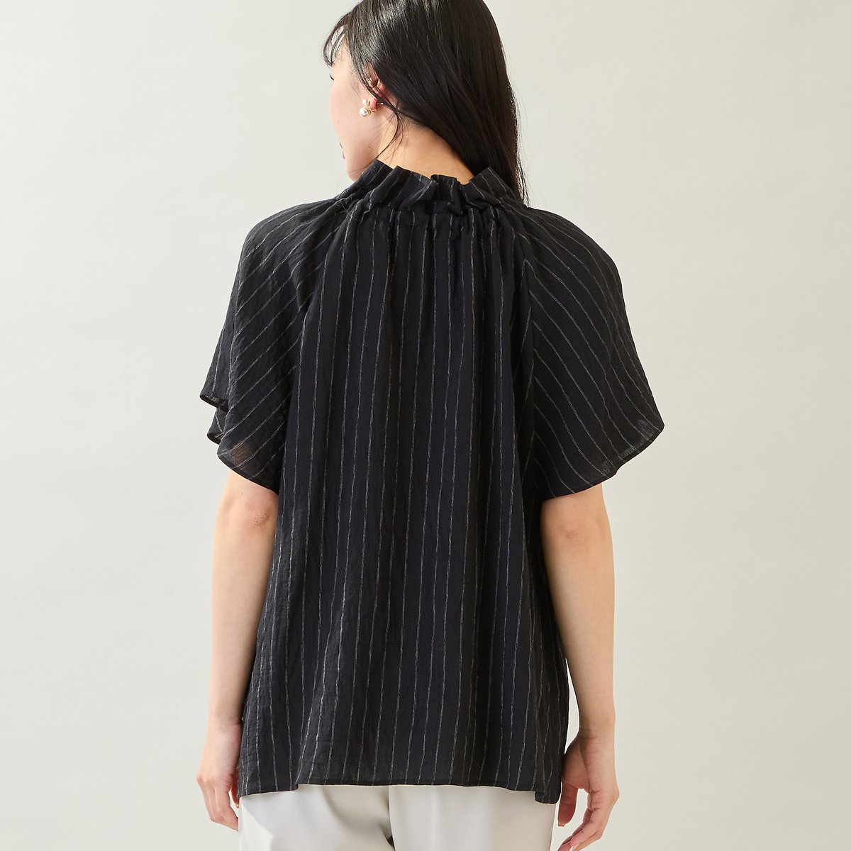 missel 【洗える】ボウタイストライプブラウス ミゼール トップス シャツ・ブラウス ブラック ホワイト