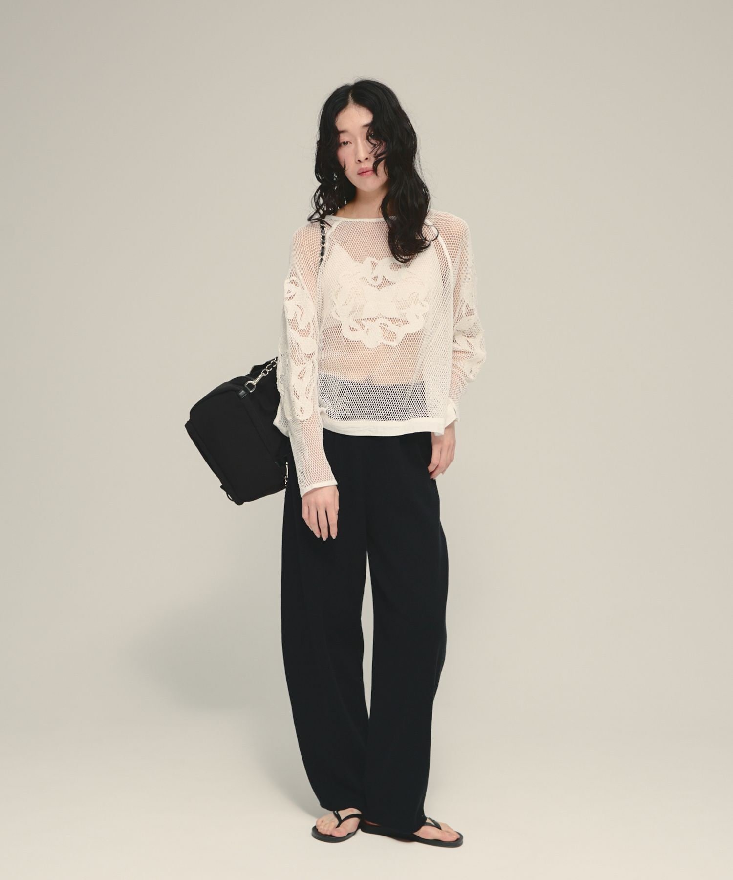eL Made in India Mesh Embroidery Pullover ジーナシス トップス シャツ・ブラウス ブラック ホワイト