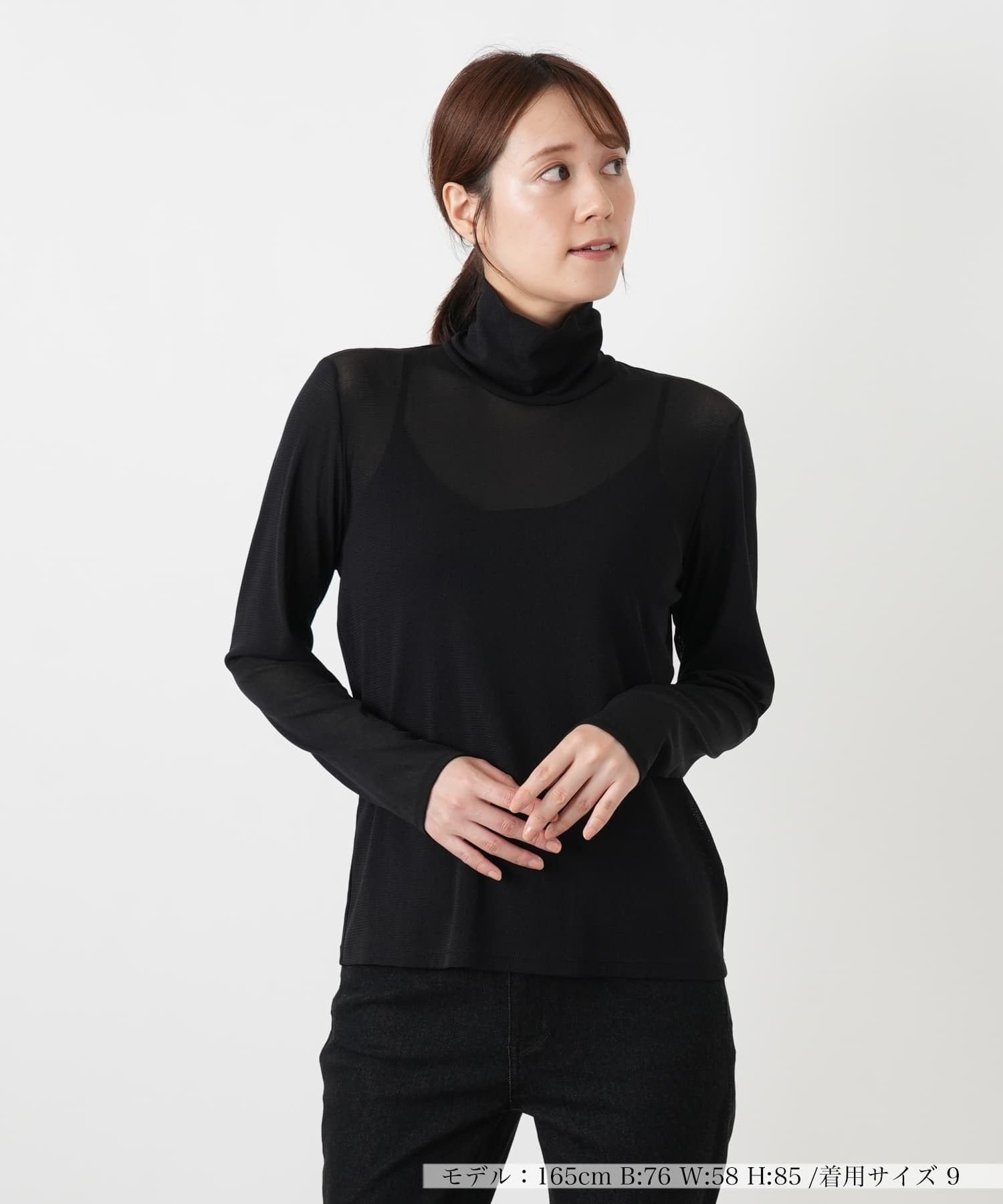 Leilian ハイネックカットソー レリアン トップス カットソー・Tシャツ ブラック ホワイト
