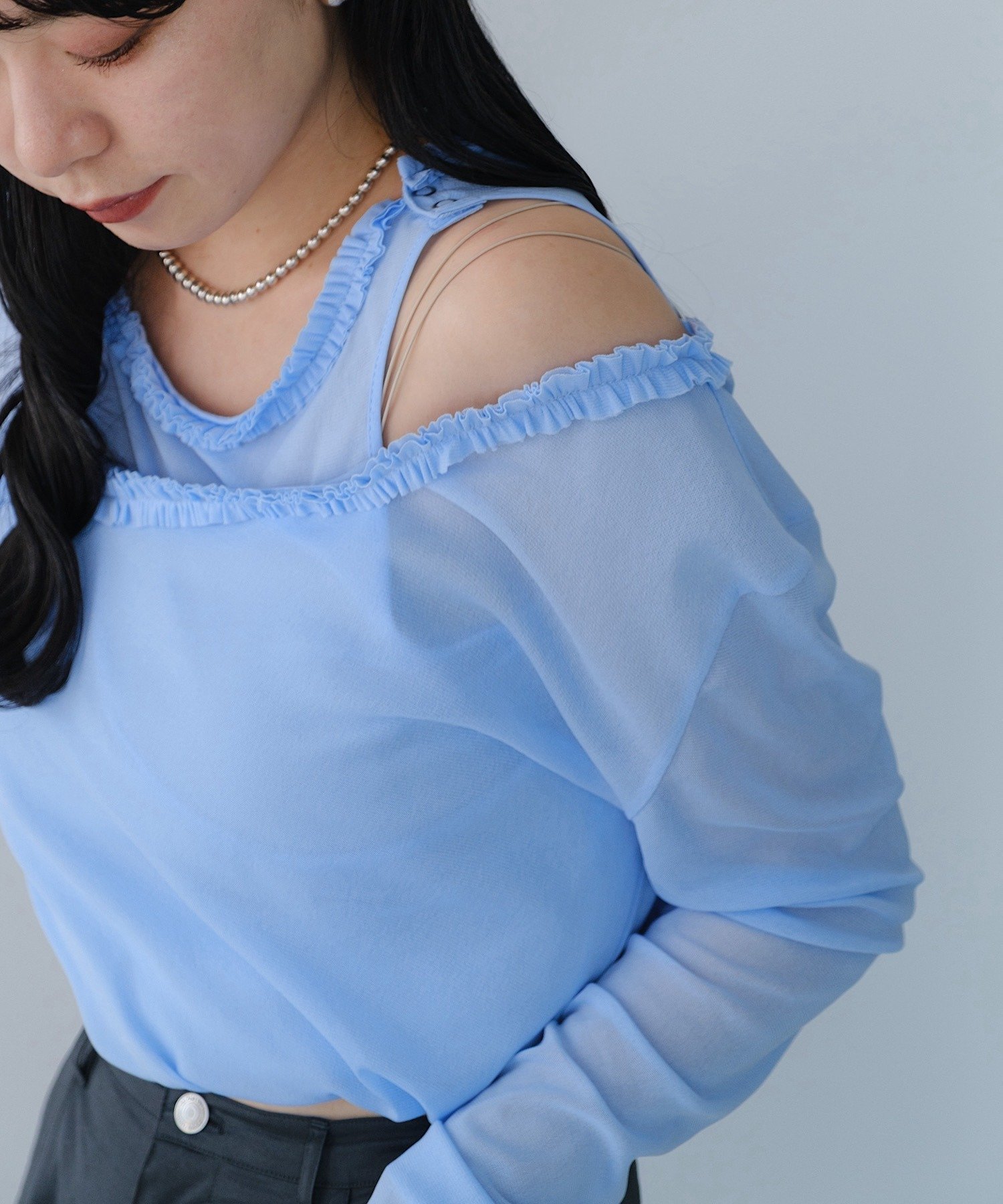 PAL GROUP OUTLET 【Kastane】アシメレイヤードシアーロンTee パル グループ アウトレット トップス カットソー・Tシャツ ブルー