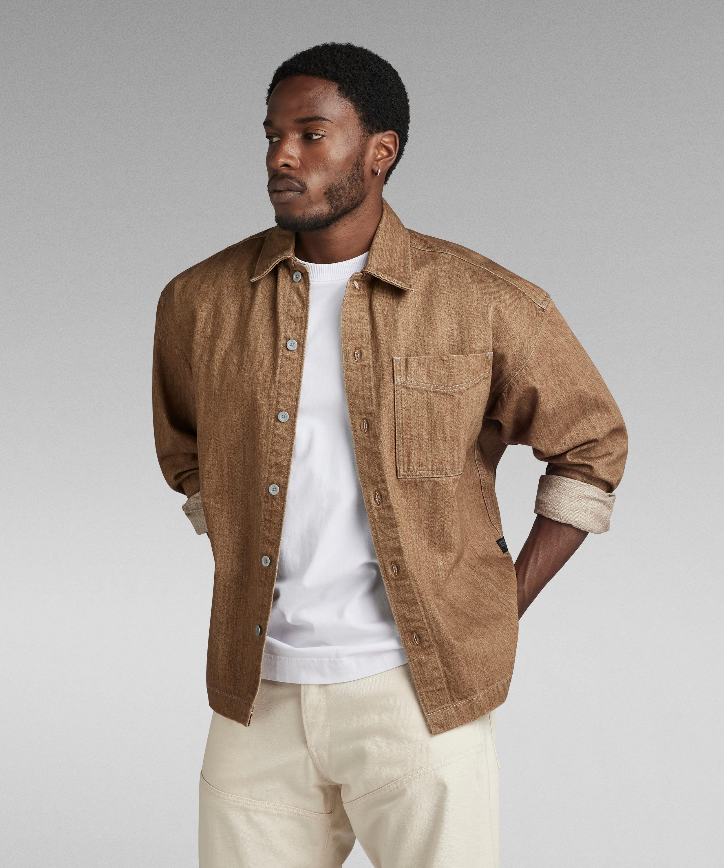 【公式ショップ】PREMIUM BOXY FIT OVERSHIRTオーバーサイズシャツジャケット ジースターロゥ トップス シャツ・ブラウス ブラウン