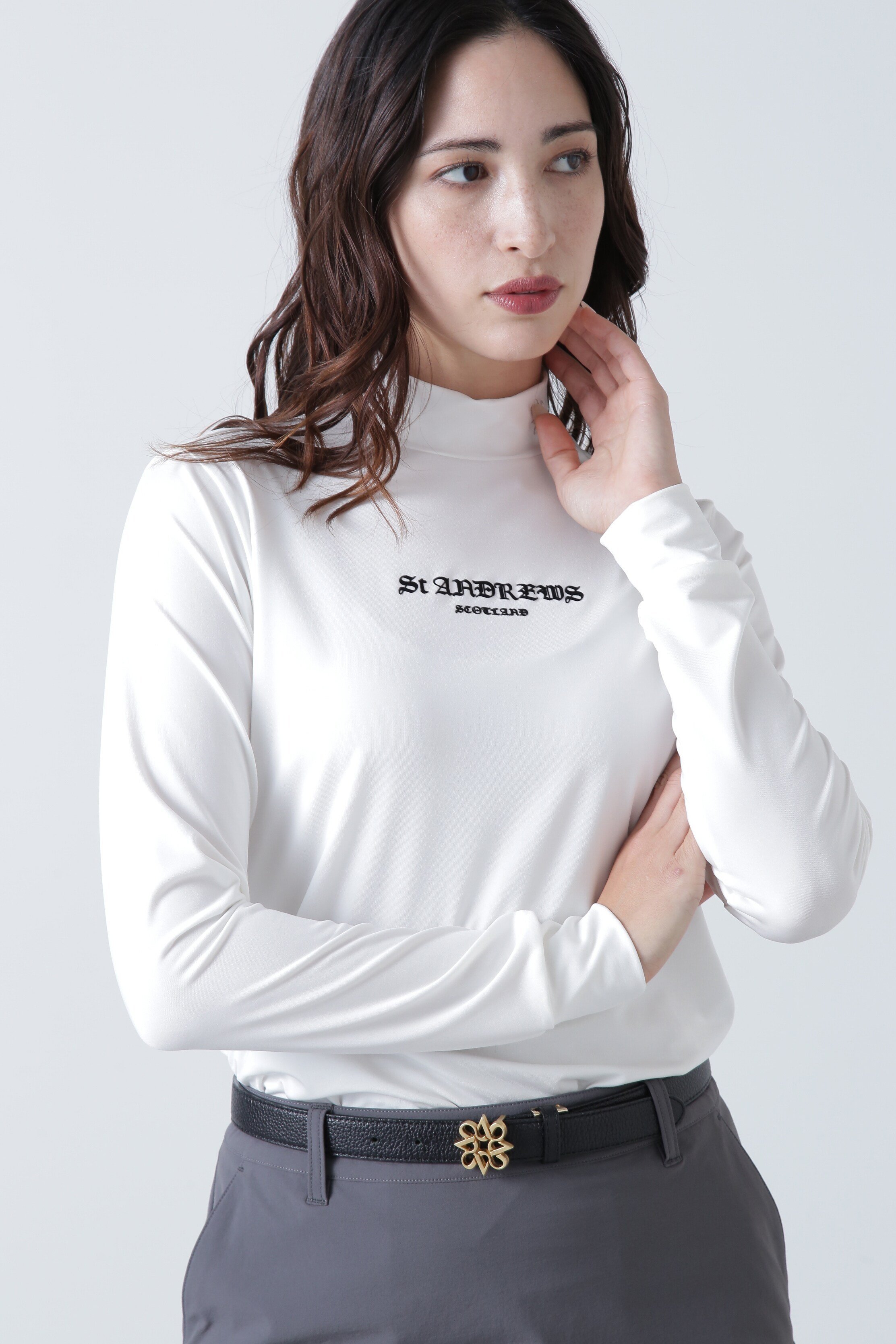 St ANDREWS カチオンポリエステルベア天長袖ハイネックカットソー (WOMENS) セントアンドリュース トップス その他のトップス ブラック ホワイト イエロー