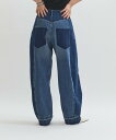 ADAM ET ROPE' FEMME 【サステナブル】リメイクライクコントラストデニム アダムエロペ パンツ ジーンズ・デニムパンツ ブラック ブルー【送料無料】