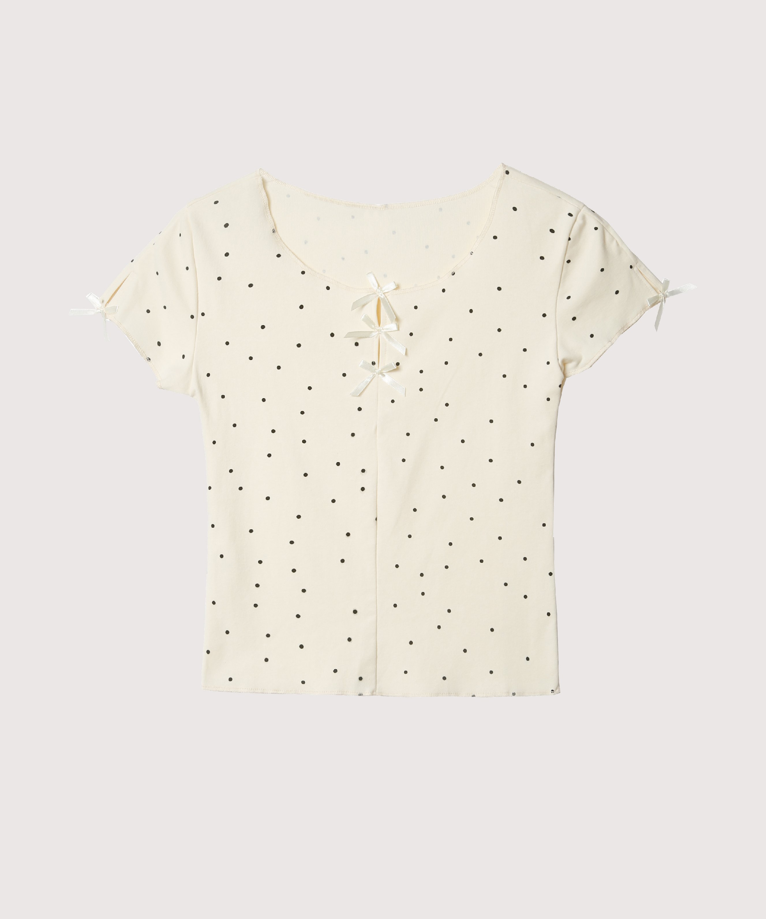 LA POMME petit Dots Ribbon Deco T ラポミ・プチ トップス カットソー・Tシャツ グレー