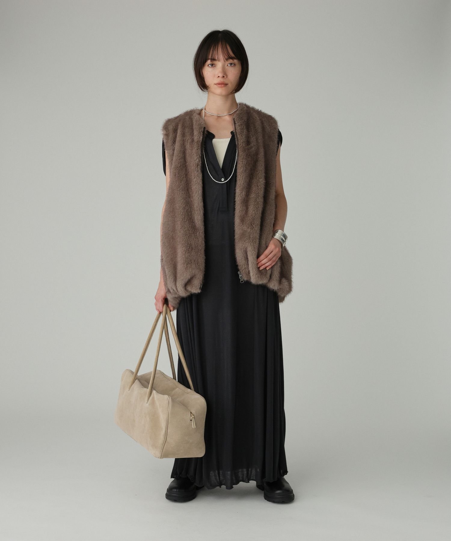 【SALE／41%OFF】BABYLONE ドレープジャージドレス バビロン ワンピース・ドレス ワンピース グレー ベージュ【送料無料】