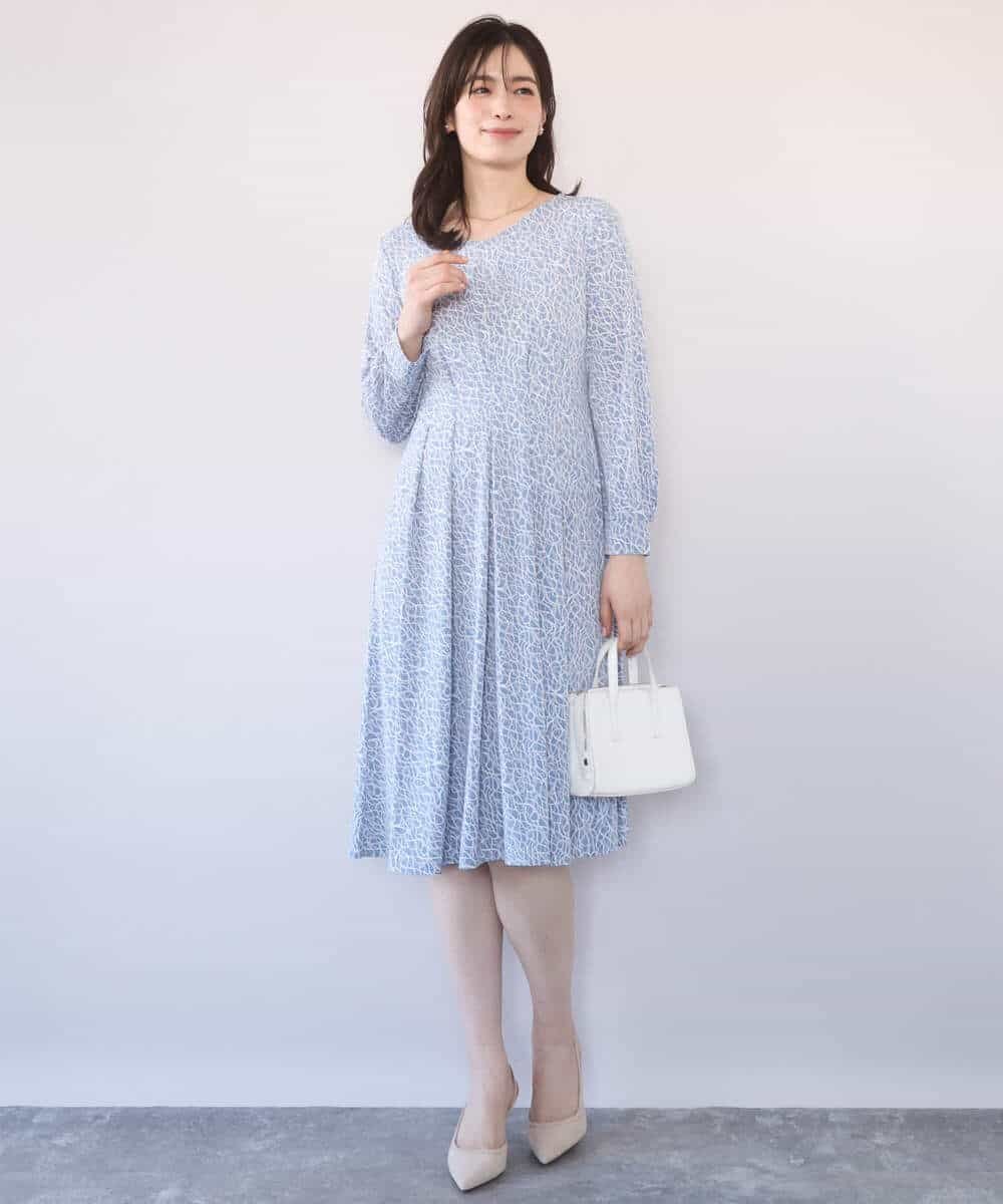 OFUON カリグラフィープリント ジャージワンピース/洗える/WEB限定サイズあり オフオン ワンピース・ドレス ワンピース ネイビー