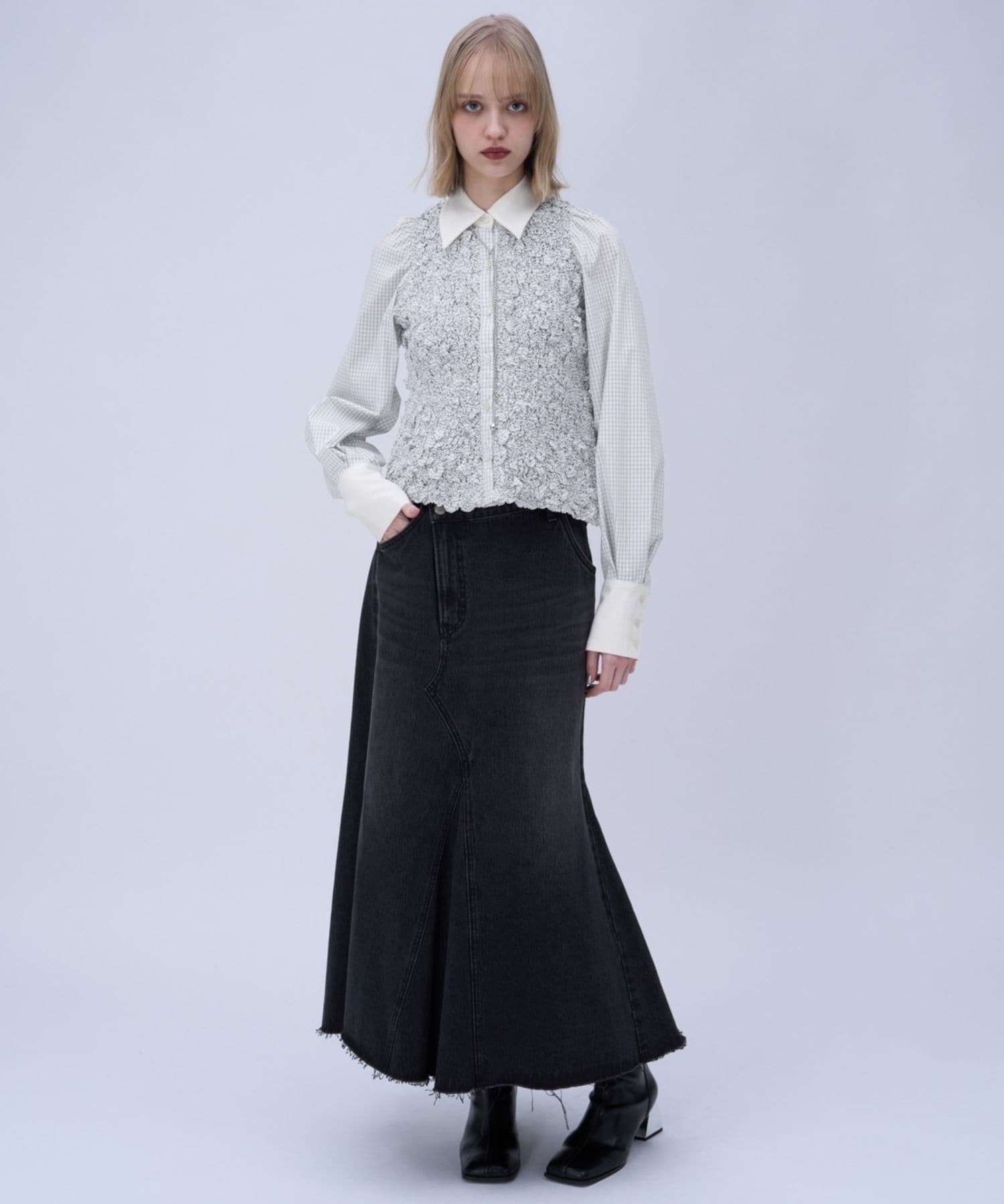 HARE チェックシャーリングシャツ ハレ トップス シャツ・ブラウス ホワイト ブラ...