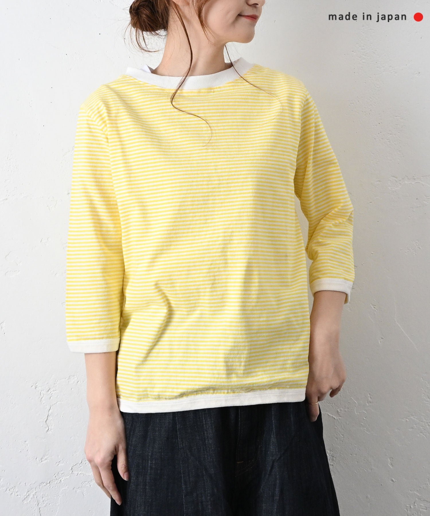 and quarter and quarter｜7分袖ボーダーカットソー [] ハグハグ トップス カットソー・Tシャツ ホワイト