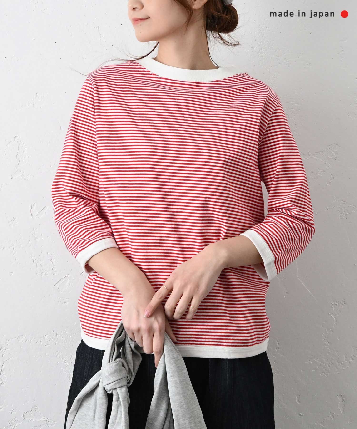 and quarter｜7分袖ボーダーカットソー [[MA-056]][C] ハグハグ トップス カットソー・Tシャツ ホワイト
