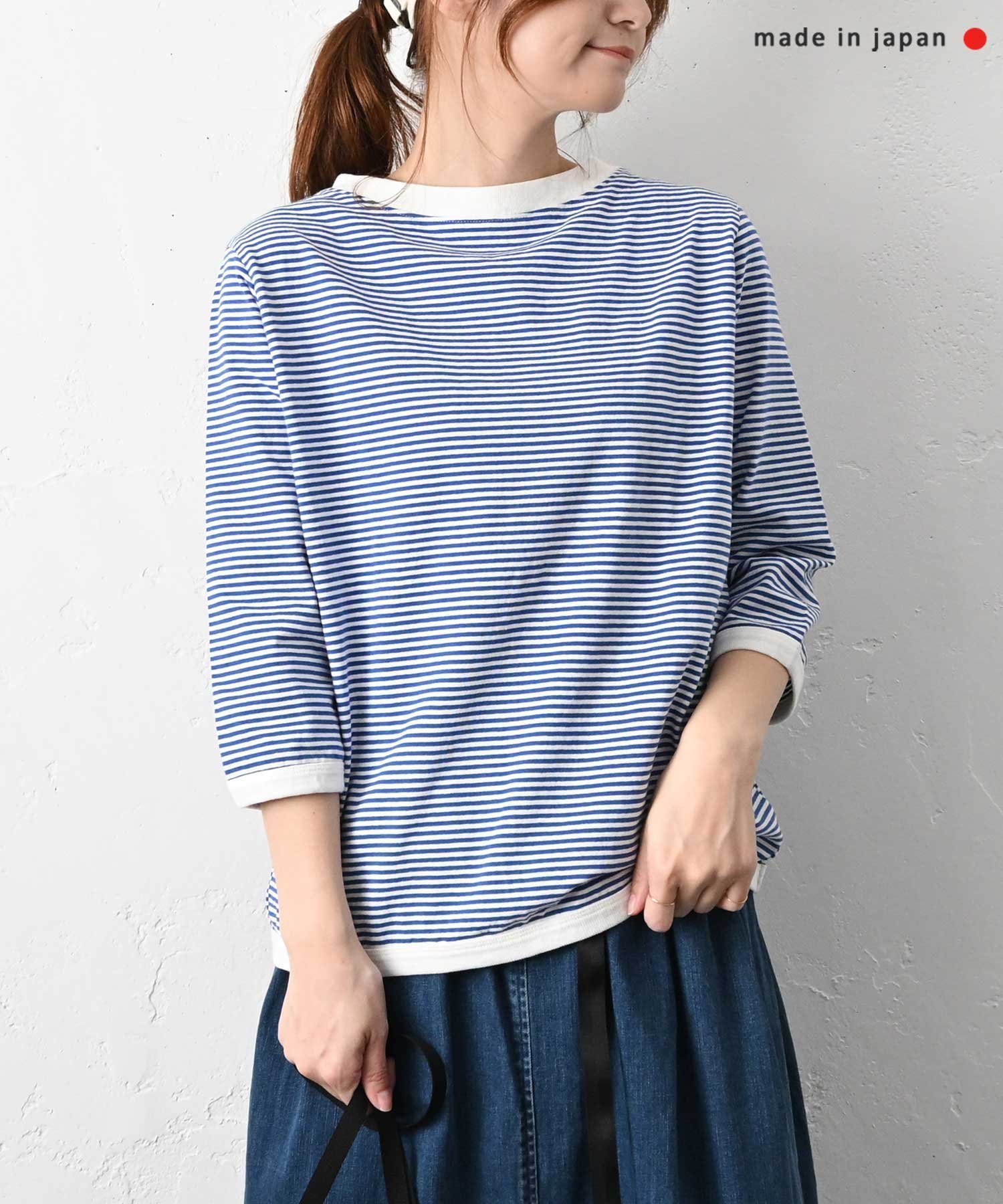 and quarter｜7分袖ボーダーカットソー [[MA-056]][C] ハグハグ トップス カットソー・Tシャツ ホワイト