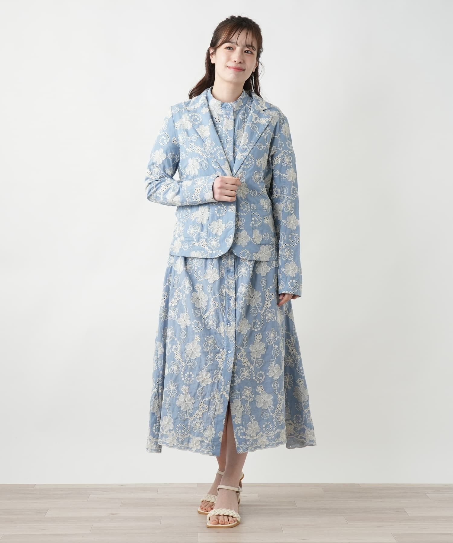 Leilian カットワーク刺繍ジャケット-BLUBIANCO レリアン ジャケット・アウター テーラードジャケット・ブレザー ホワイト