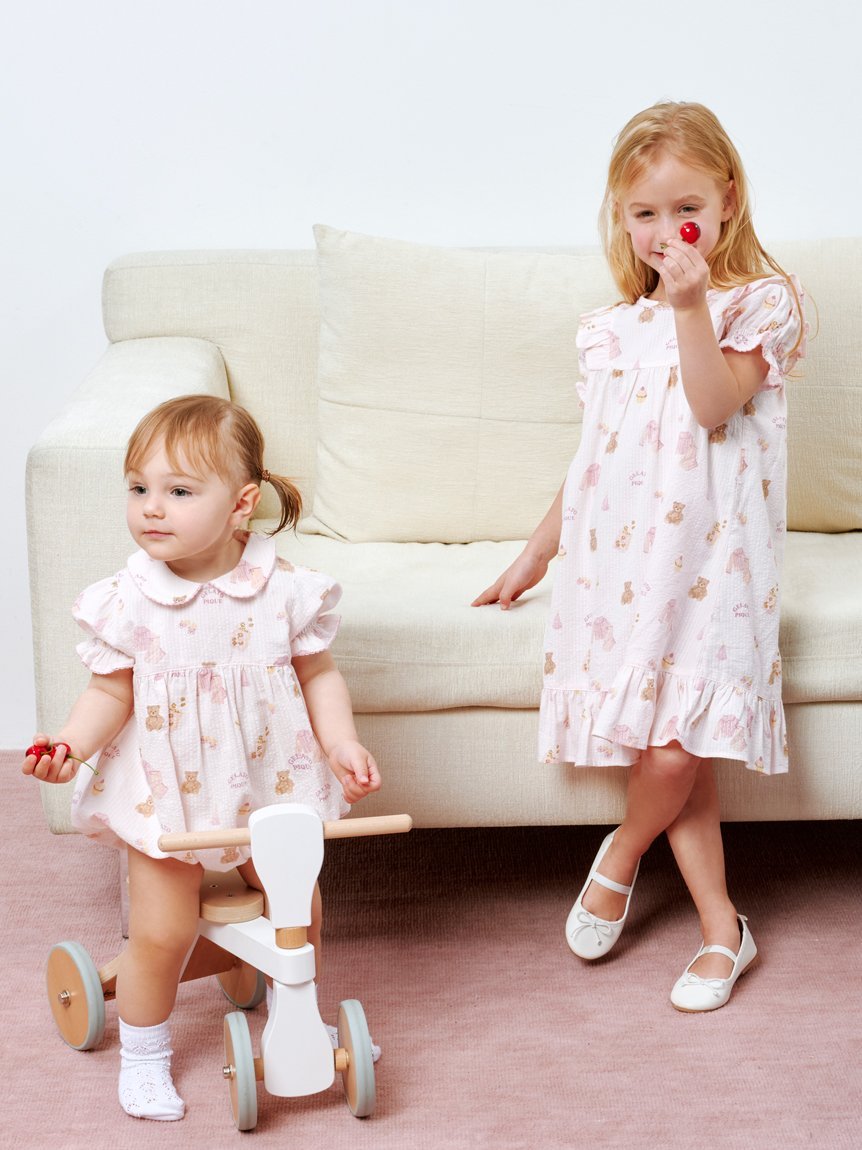 gelato pique 【BABY】パジャマパーティー柄シャーリングロンパース ジェラートピケ マタニティウェア・ベビー用品 ロンパース・カバーオール ピンク【送料無料】 2