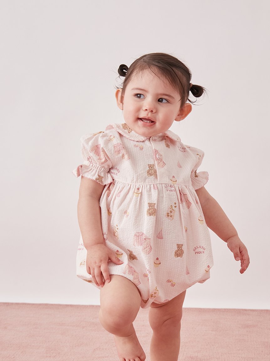 gelato pique 【BABY】パジャマパーティー柄シャーリングロンパース ジェラートピケ マタニティウェア・ベビー用品 ロンパース・カバーオール ピンク【送料無料】 3