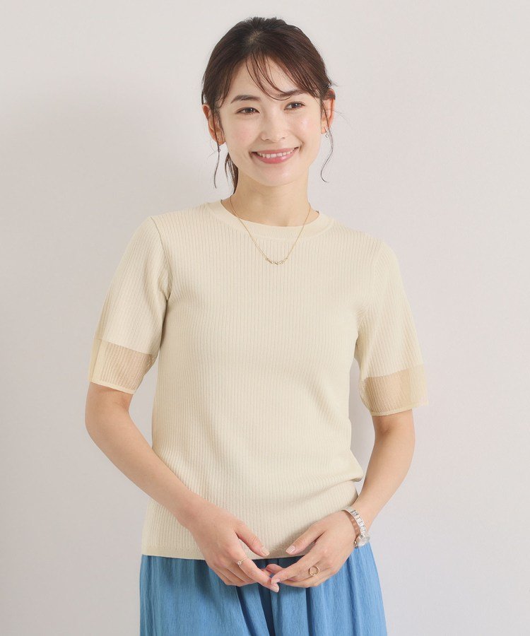【SALE／60%OFF】ITS' DEMO 袖口シアーリブニット イッツデモ トップス ニット ブラック ホワイト パープル