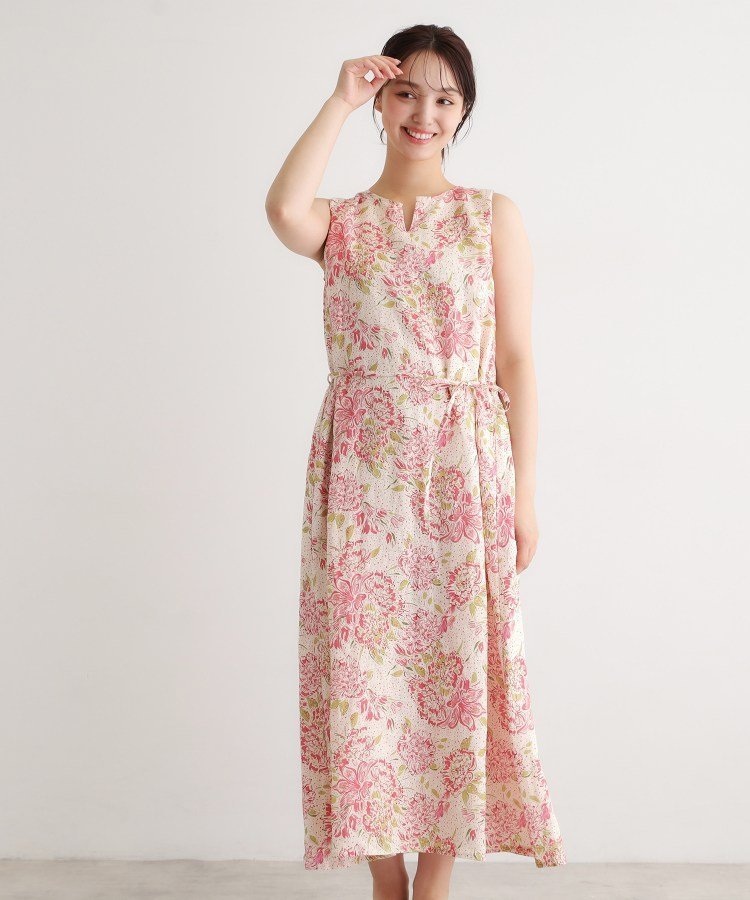 LAURA ASHLEY 【リネン100%/洗える】リリス柄ワンピース ローラ アシュレイ ワンピース・ドレス その他のワンピース・ドレス ブルー ピンク