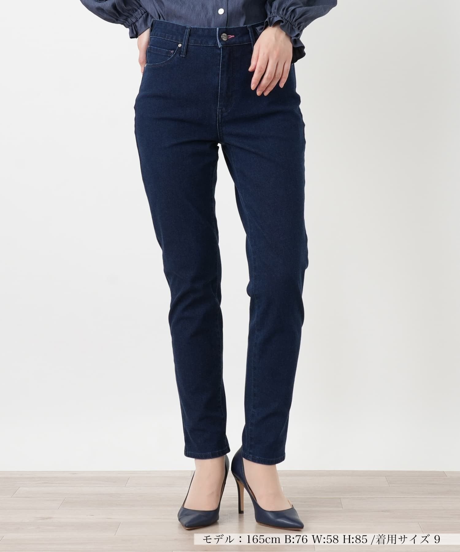 Leilian スリムデニムパンツ【L JEANS】 レリアン パンツ ジーンズ・デニムパンツ ネイビー ブルー