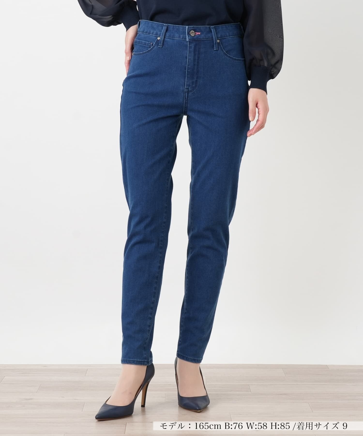 Leilian スリムデニムパンツ【L JEANS】 レリアン パンツ ジーンズ・デニムパンツ ネイビー ブルー