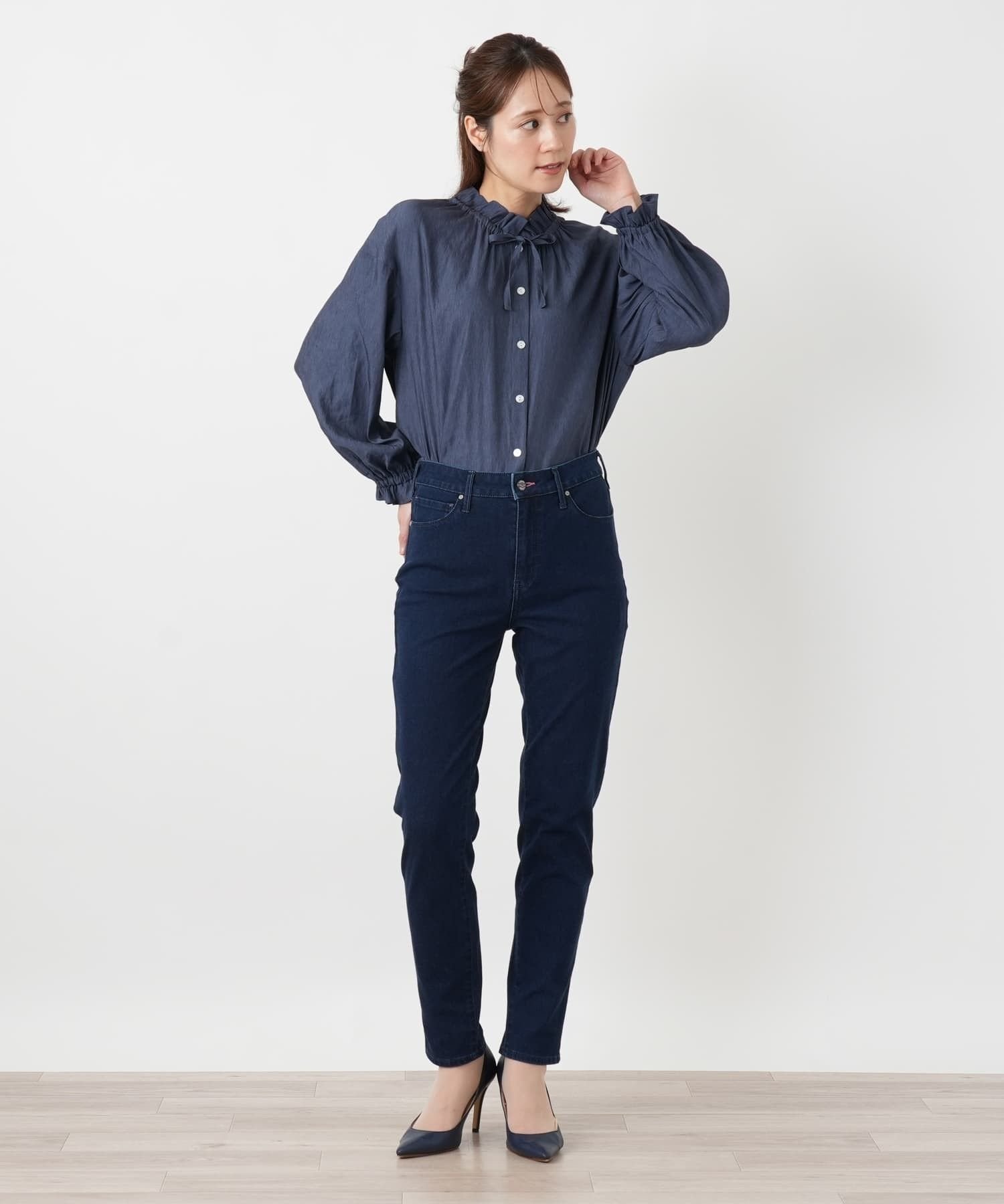 Leilian スリムデニムパンツ【L JEANS】 レリアン パンツ ジーンズ・デニムパンツ ネイビー ブルー