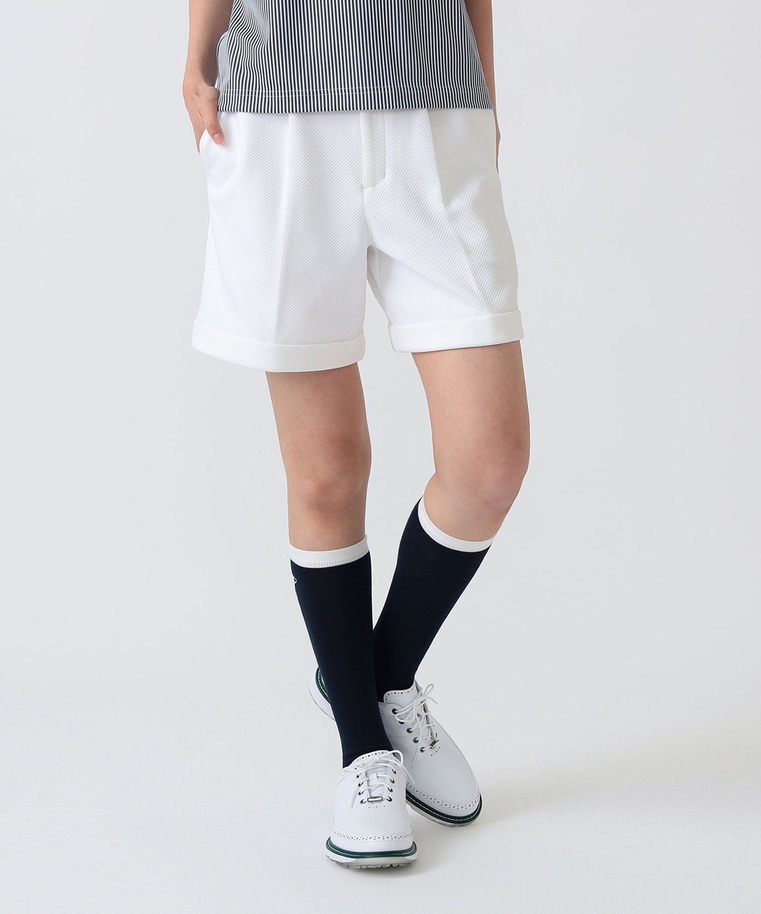 PURPLE LABEL / バイヤス柄織り 裾ダブル ショートパンツ ビームス ゴルフ パンツ その他のパンツ ホワイト ネイビー