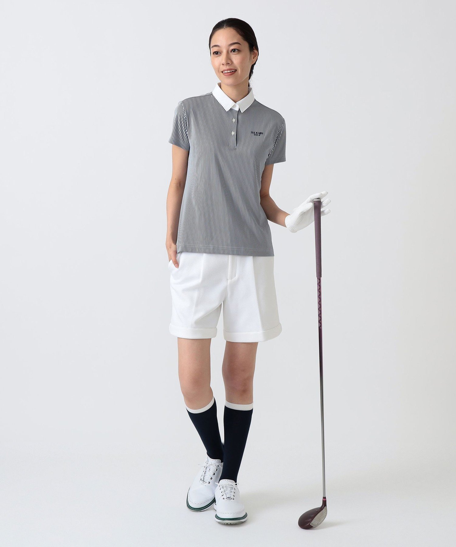 PURPLE LABEL / バイヤス柄織り 裾ダブル ショートパンツ ビームス ゴルフ パンツ その他のパンツ ホワイト ネイビー