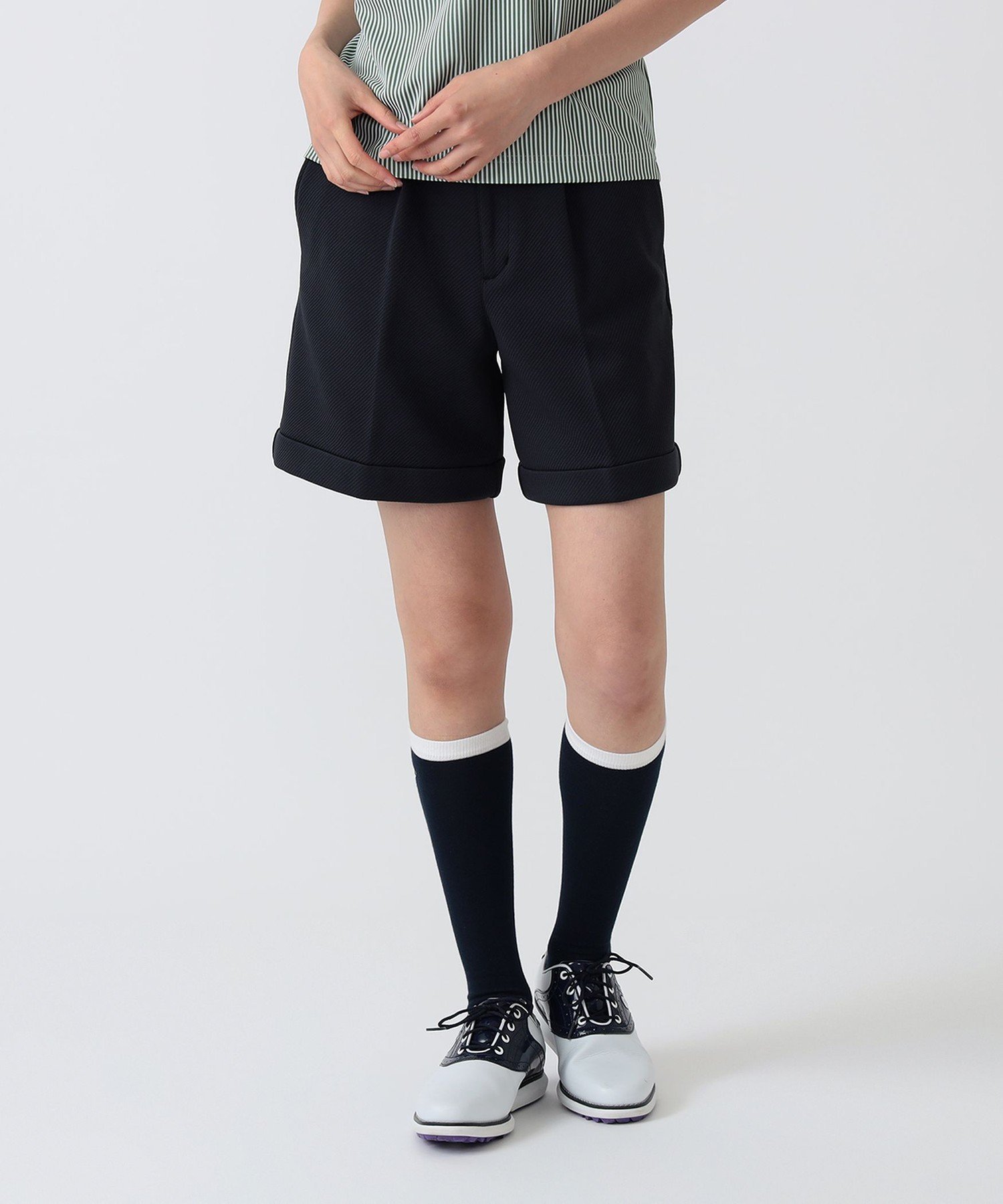 PURPLE LABEL / バイヤス柄織り 裾ダブル ショートパンツ ビームス ゴルフ パンツ その他のパンツ ホワイト ネイビー