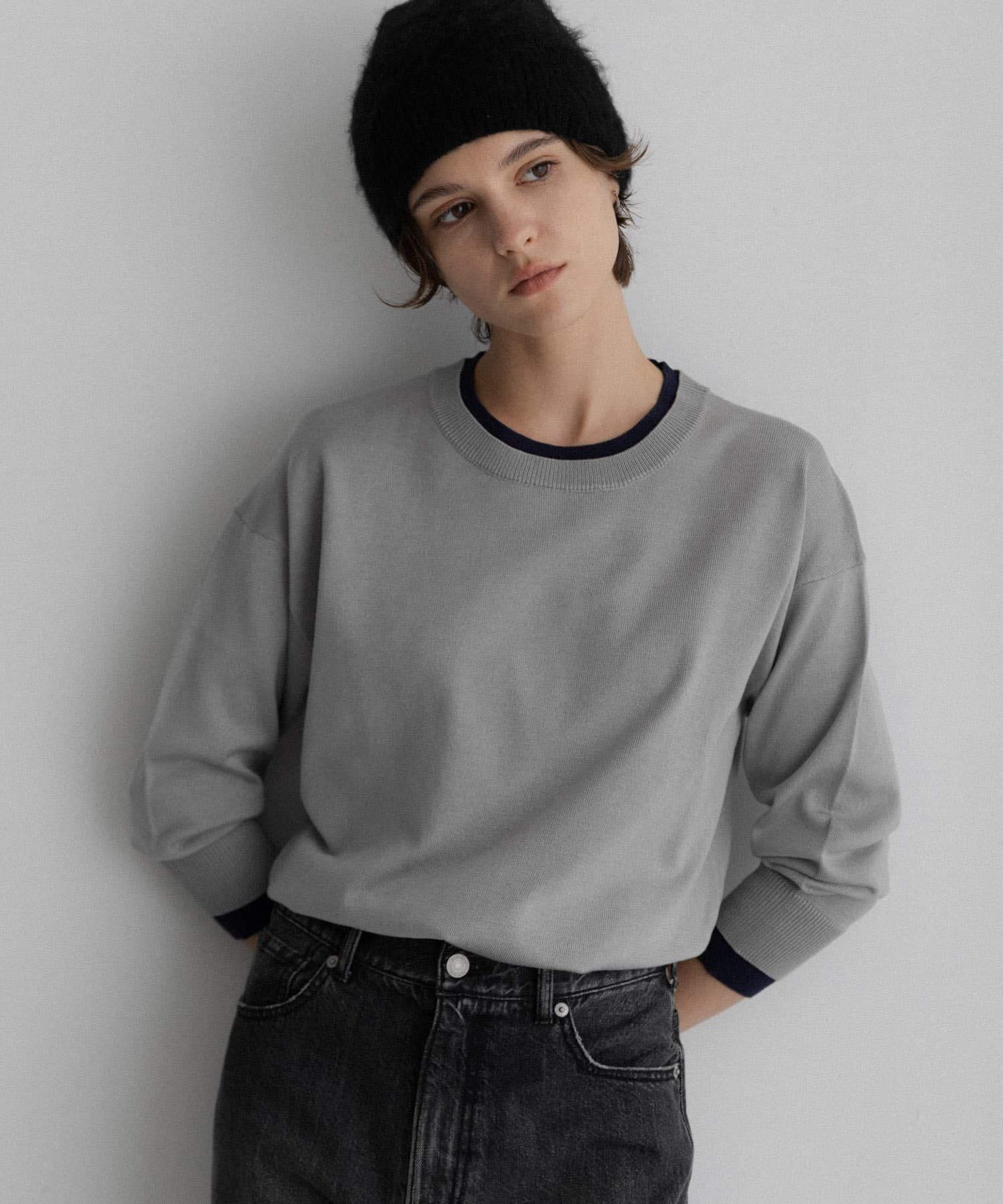 Sonny Label アンチピリングバイカラーニット サニーレーベル トップス ニット グレー ネイビー ブラウン