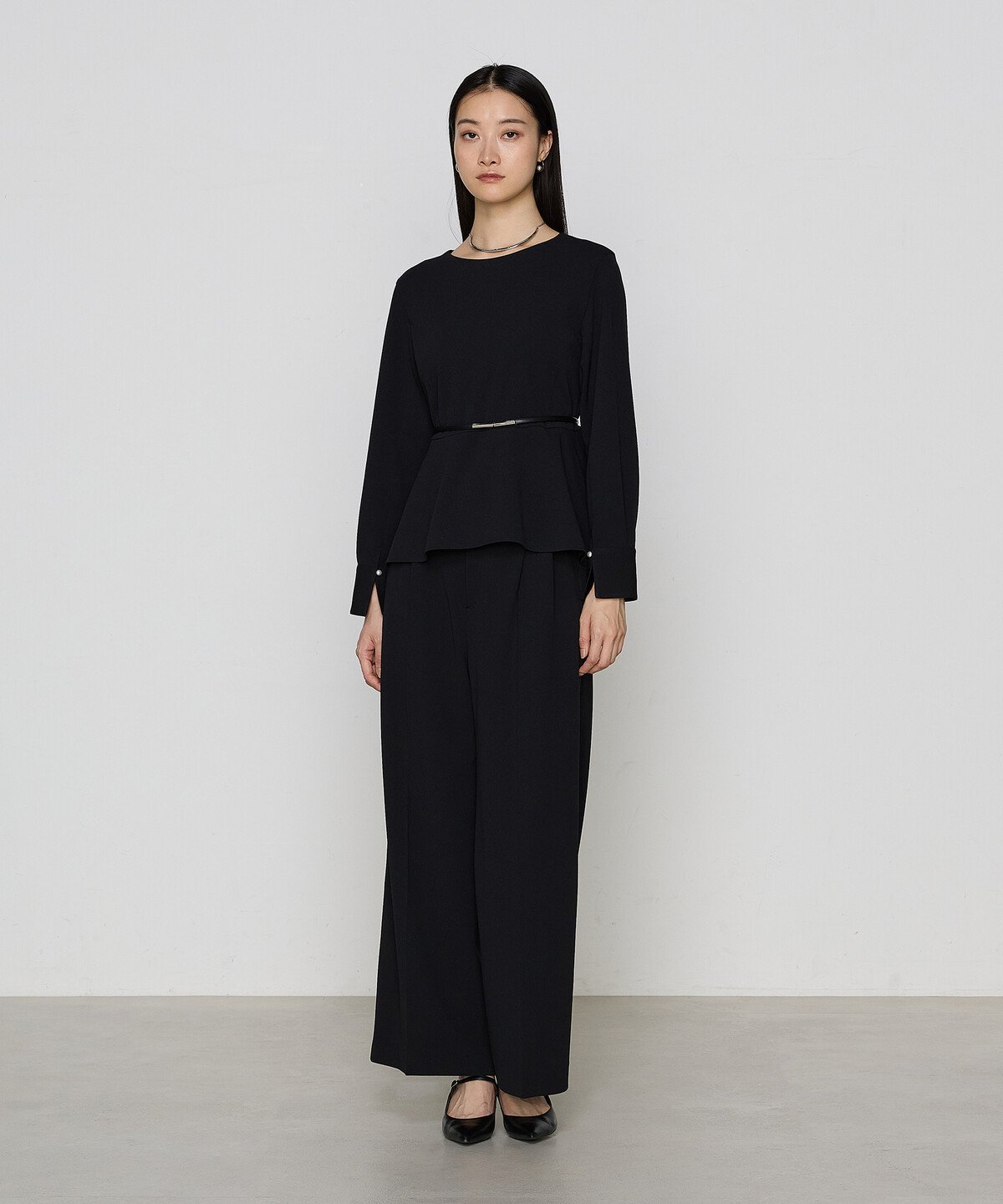 K.T KIYOKO TAKASE 【セットアップ対応】ジョーゼットジャージー ペプラムプルオーバー コムサ トップス カットソー・Tシャツ グレー ブラック