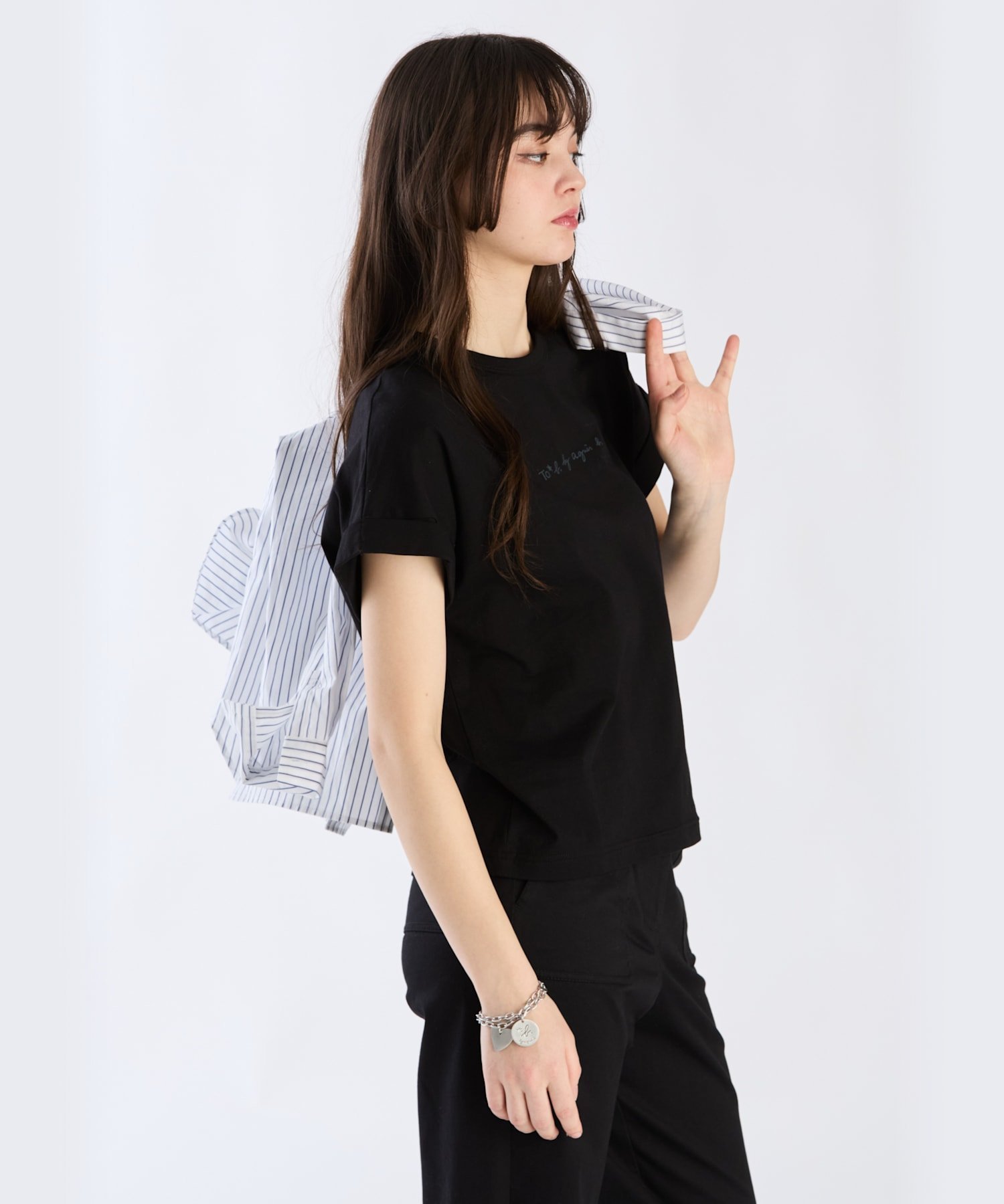 . ロゴ プリント コットン マカロン Tシャツ アニエスベー トップス カットソー・Tシャツ ブラック