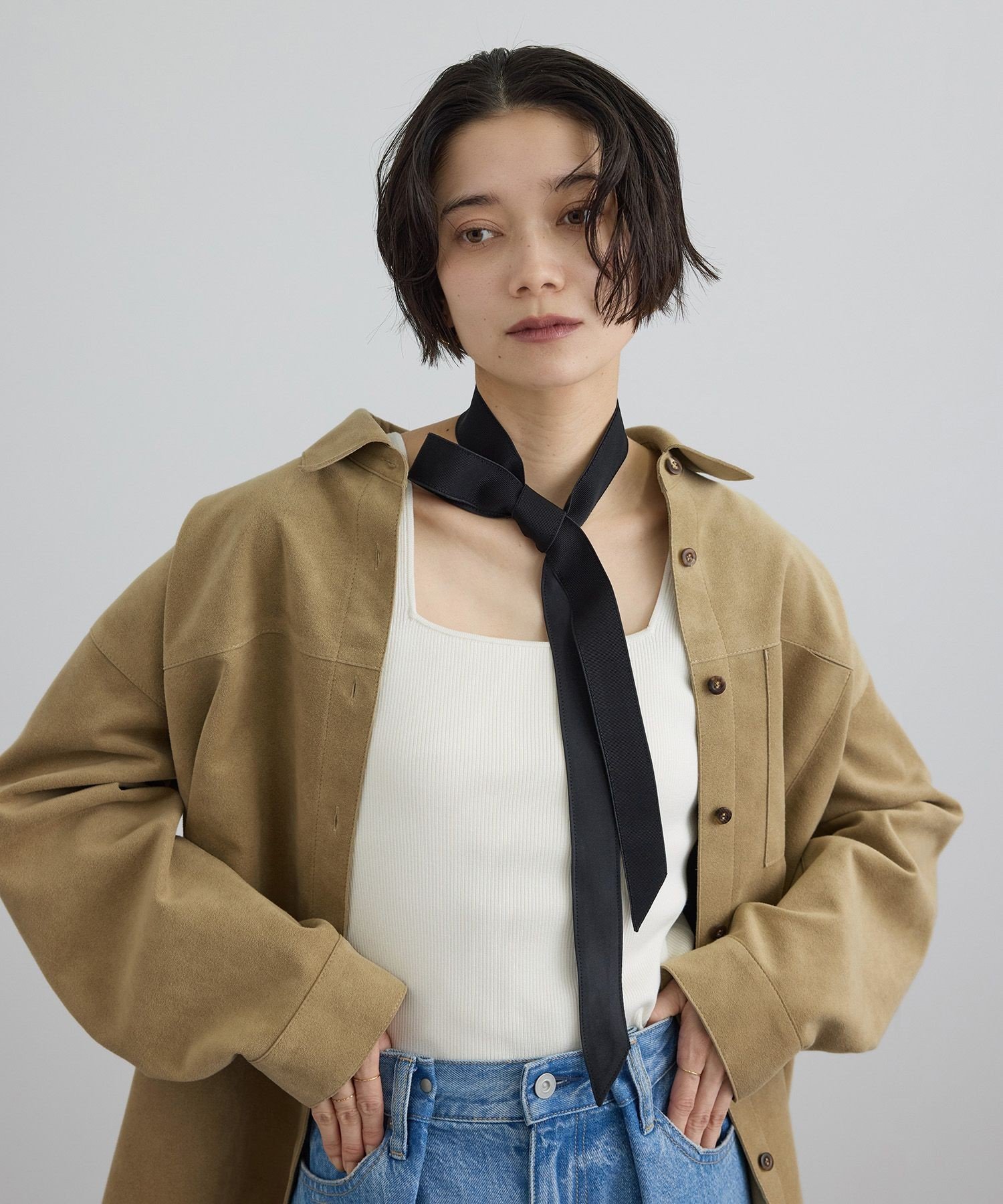 【SALE／20%OFF】SALON adam et rope' Ultrasuede(R)オーバーシャツ / セットアップ対応 サロン アダム エ ロペ トップス シャツ・ブラウス ベージュ ブラウン【送料無料】