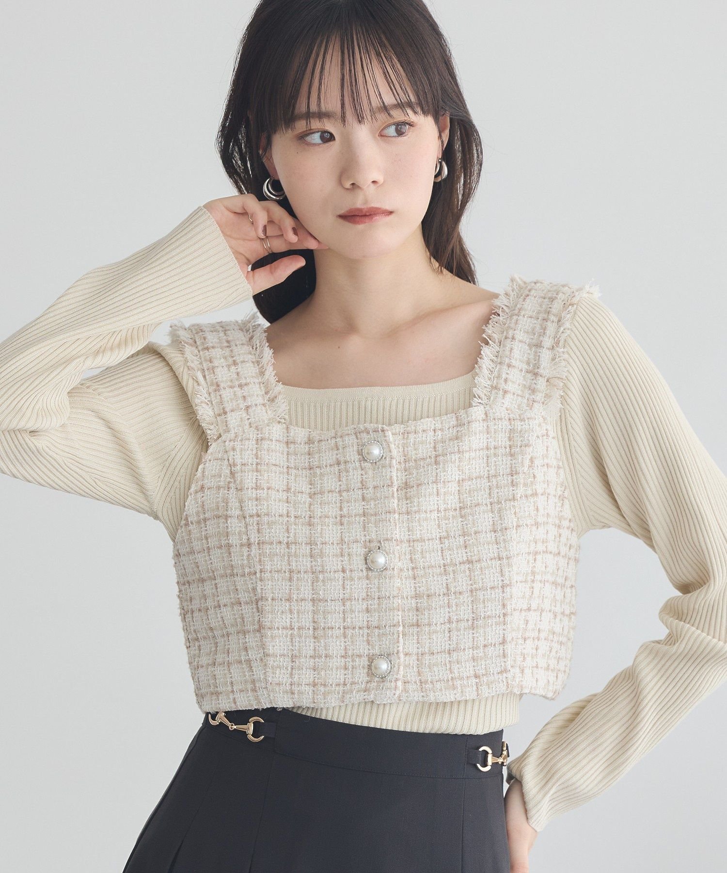 earth music&ecology フリンジツイードビスチェ アースミュージック&エコロジー トップス ベスト・ジレ..