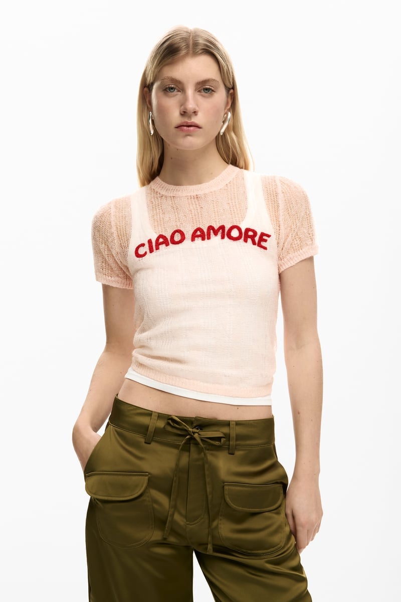Desigual CIAO AMORE シアー ローゲージニット デシグアル トップス ニット ピンク【送料無料】