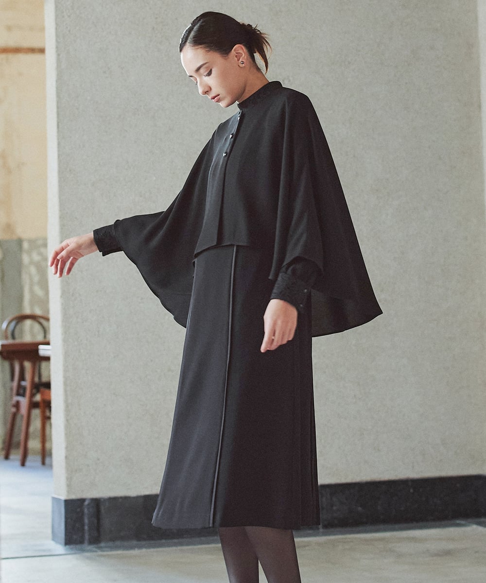 Callarus 【喪服・礼服】防しわケープジャケット+バックプリーツワンピースアンサンブル カラルス スーツ・フォーマル セットアップスーツ【送料無料】