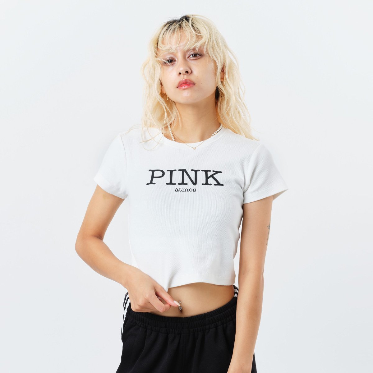 atmos pink atmos pink Rib Tight T-Shirt WHITE アトモス トップス カットソー・Tシャツ ホワイト